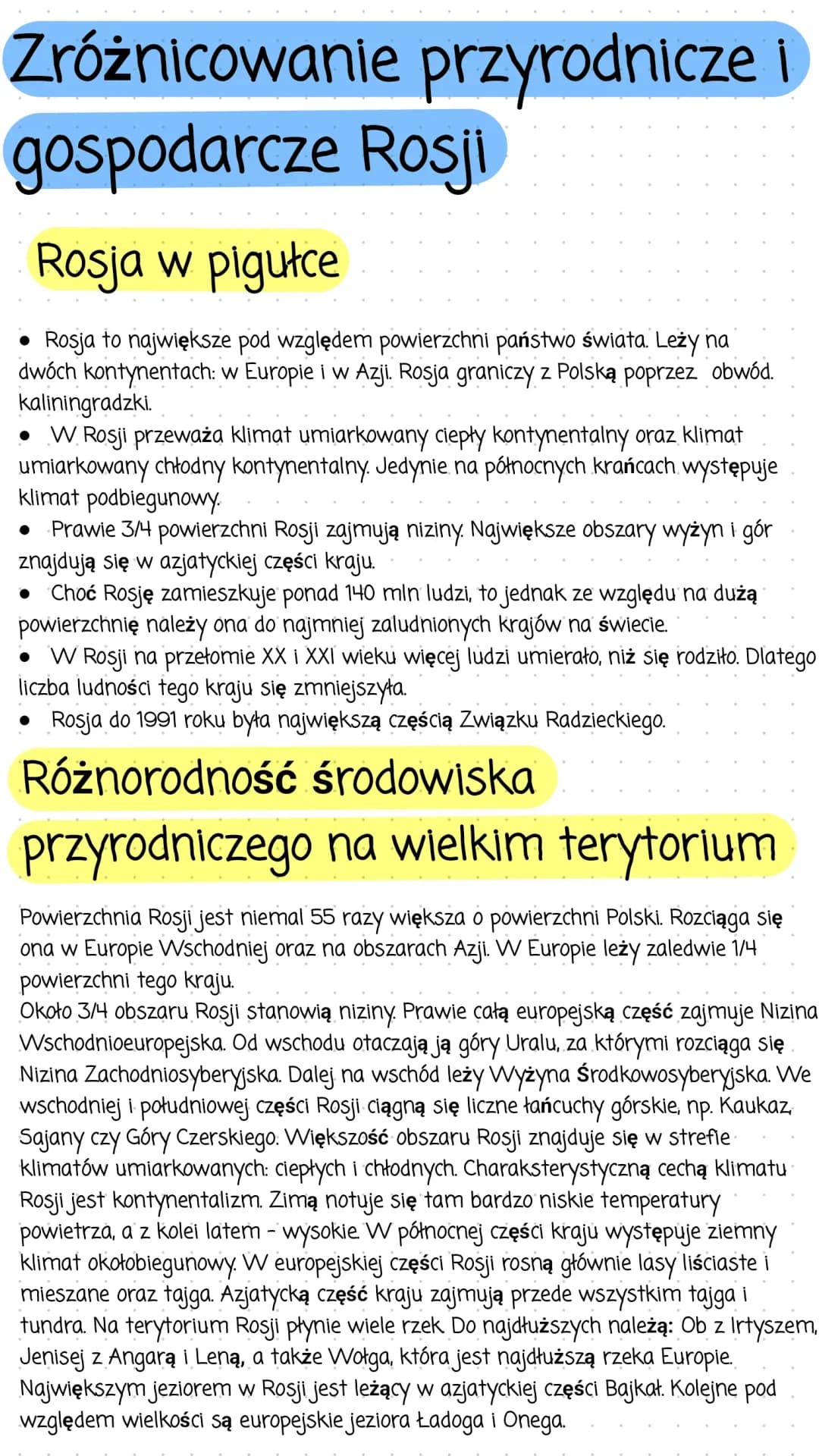 Zróżnicowanie przyrodnicze i gospodarcze Rosji 