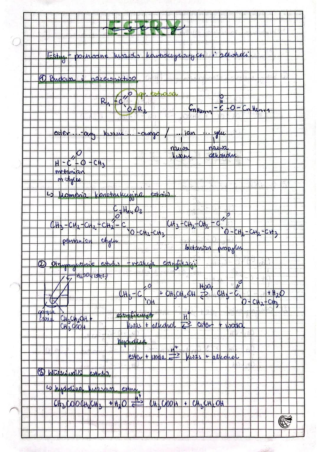 O
Estry - pochbone kward karboksylonych i alkohdi
@ Budoun
lester
hazewnictino
away
H-C=O-CH₂
metanian
(2) Oth
Loomse
Wale
туриднях
RA
kwasu