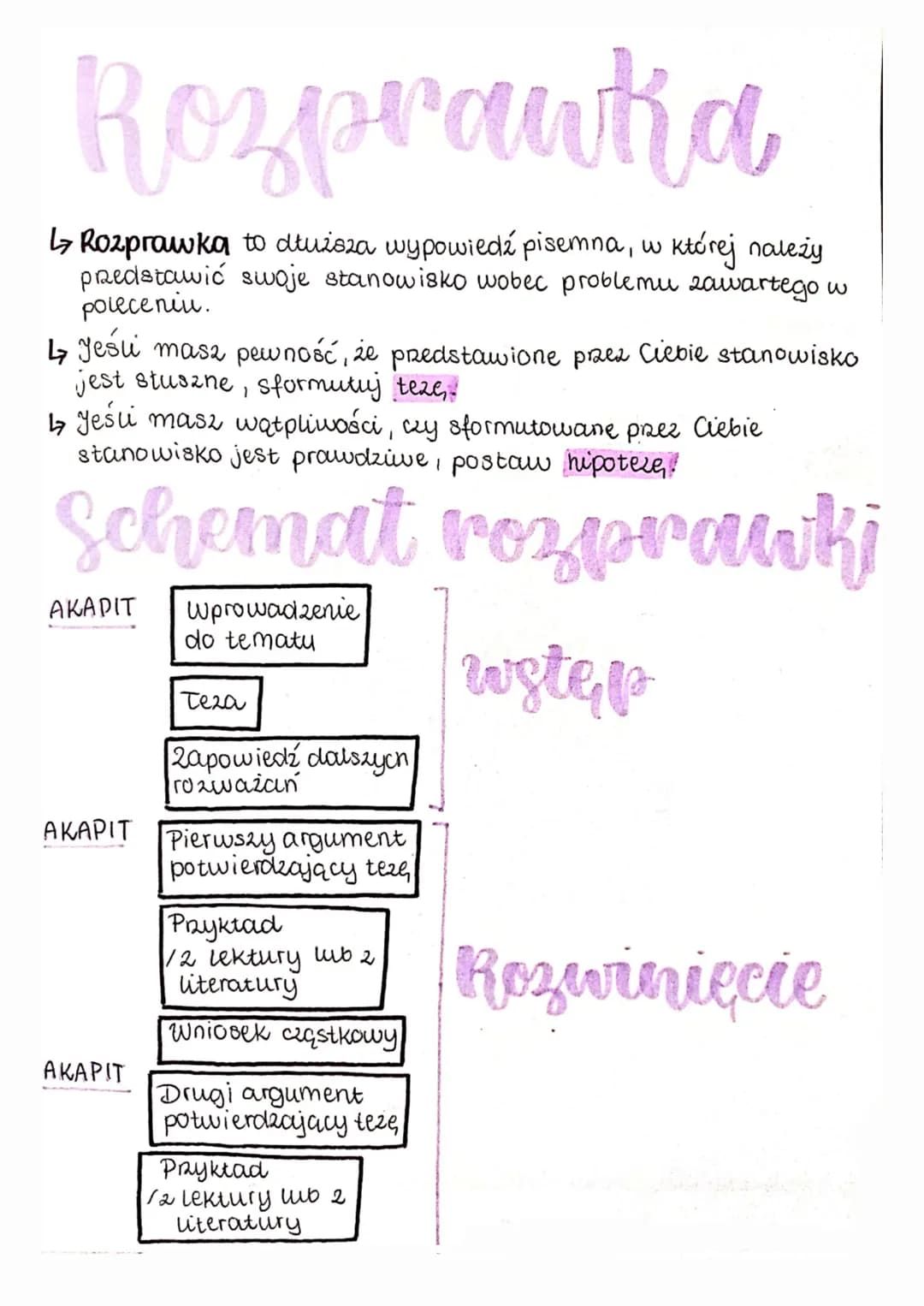 Rozprawka
↳ Rozprawką to dłuższa wypowiedź pisemna, w której należy
predstawić swoje stanowisko wobec problemu zawartego w
poleceniu.
↳ Jeśl