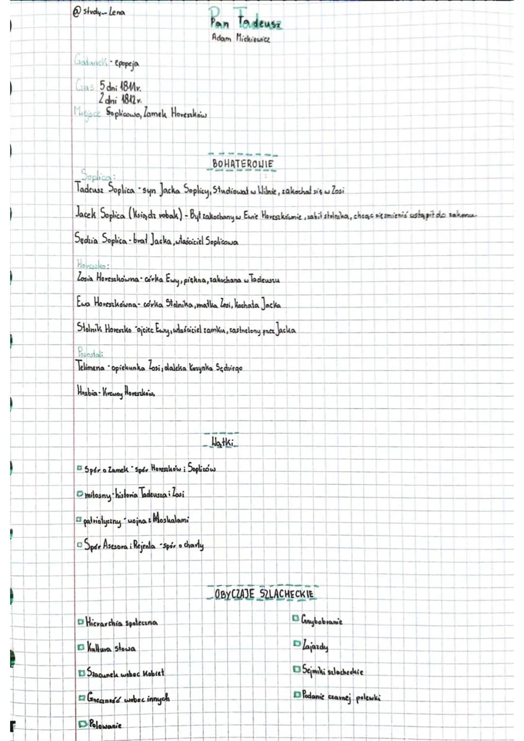 1
Į
@study-Lena
Gatuncks - epopeja
Gas 5 dni 18Mr.
2 dni 1812.
Miejsce Soplicowo, Zamek Horeszkow
BOHATEROWIE
Saplica
Tadeusz Soplica - syn 