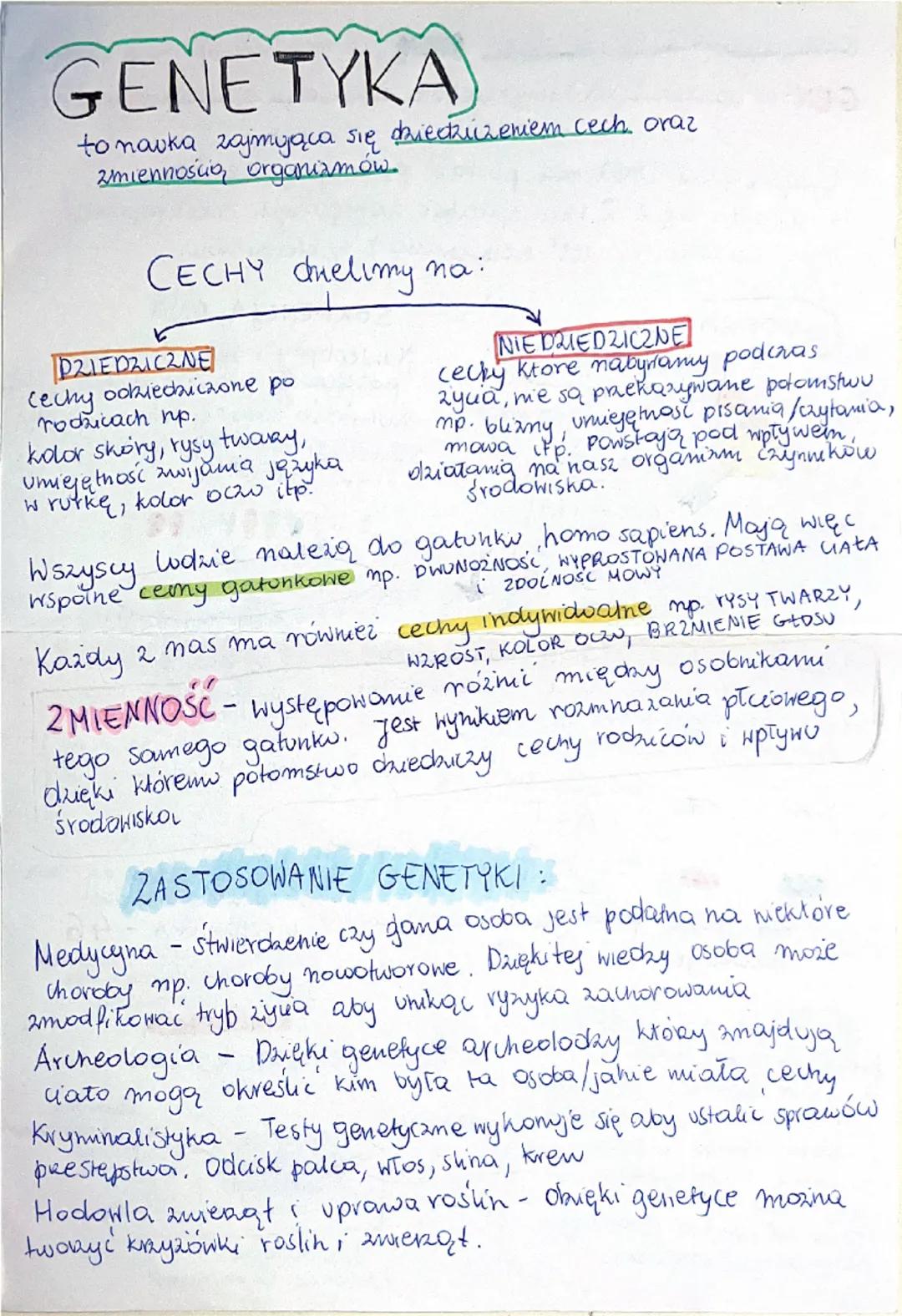 GENETYKA
to nauka zajmująca się dziedziczeniem cech oraz
zmiennością organizmów.
CECHY dzielimy na:
DZIEDZICZNE
cechy odziedziczone po
rodzi