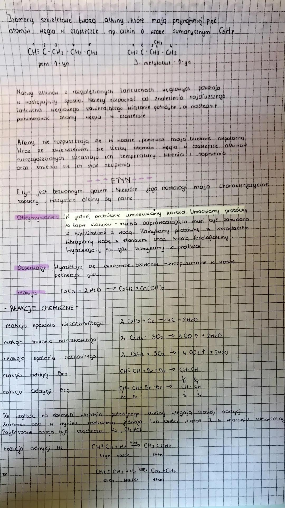 WĘGLOWODORY NIENASYCONE
ALKINY
ALKINY → Heglowodory nienasycone. W ich cząsteczkach występuje jedno
wiazanie potrójne między atomami magia.
