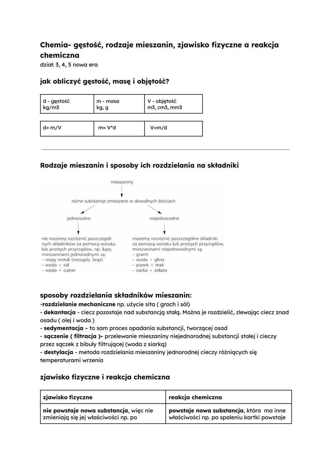 Gęstość, Rodzaje Mieszanin: Wyjaśnienie i Przykłady