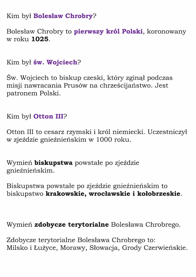 Bolesław Chrobry
(Dział Polska Piastów)
Fiszki
Wyjaśnij znaczenie pojęcia misja chrystianizacyjna.
Misja chrystianizacyjna to wyprawa, które