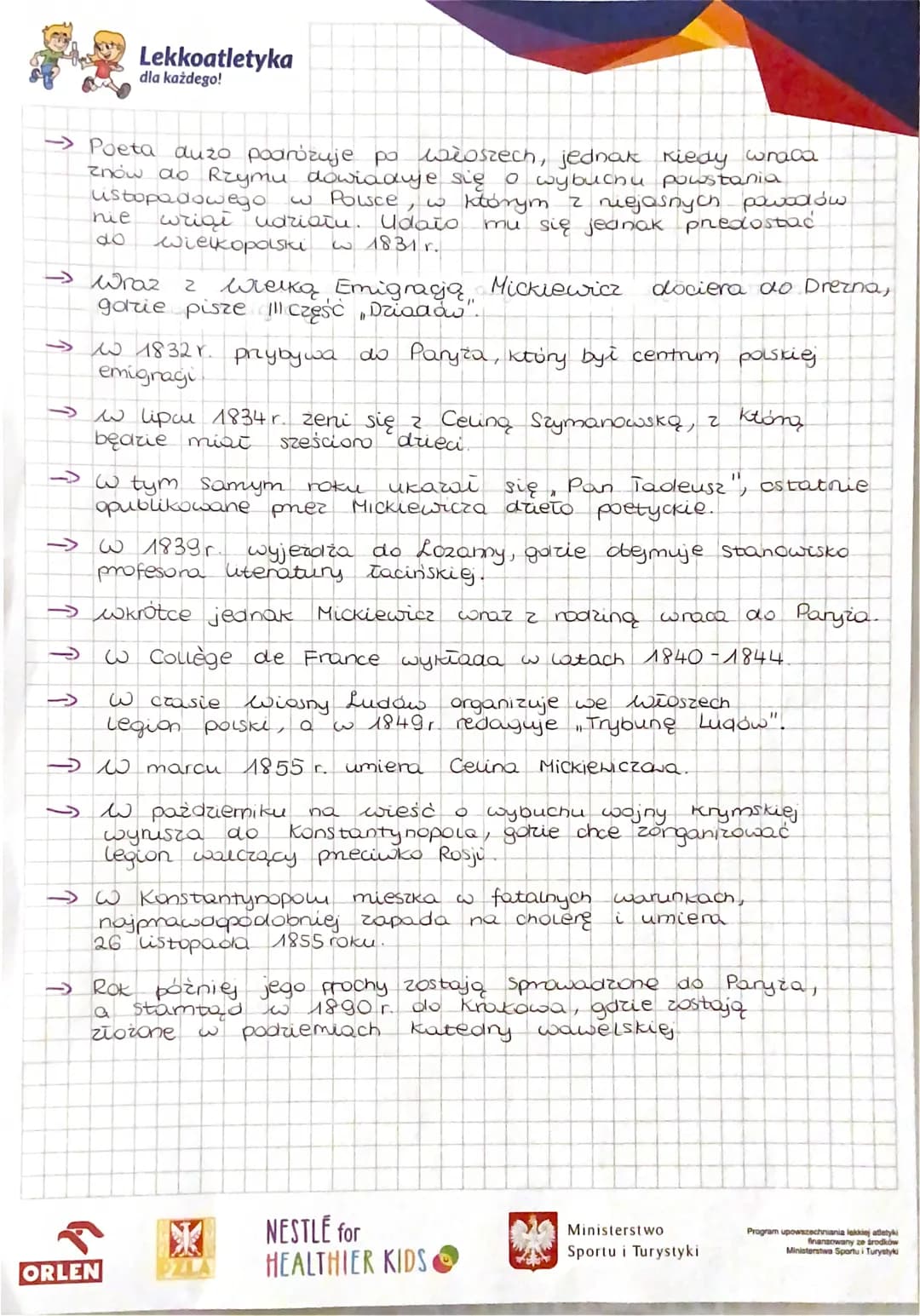 Lekkoatletyka
dla każdego!
Aclam Mickiewicz
Zaostu
Lub Nowogróaku (Litwa)
ur. 24 grudnia 1798r. W
→ syn Barbary 2 Majewskich i Mikołaja Mick