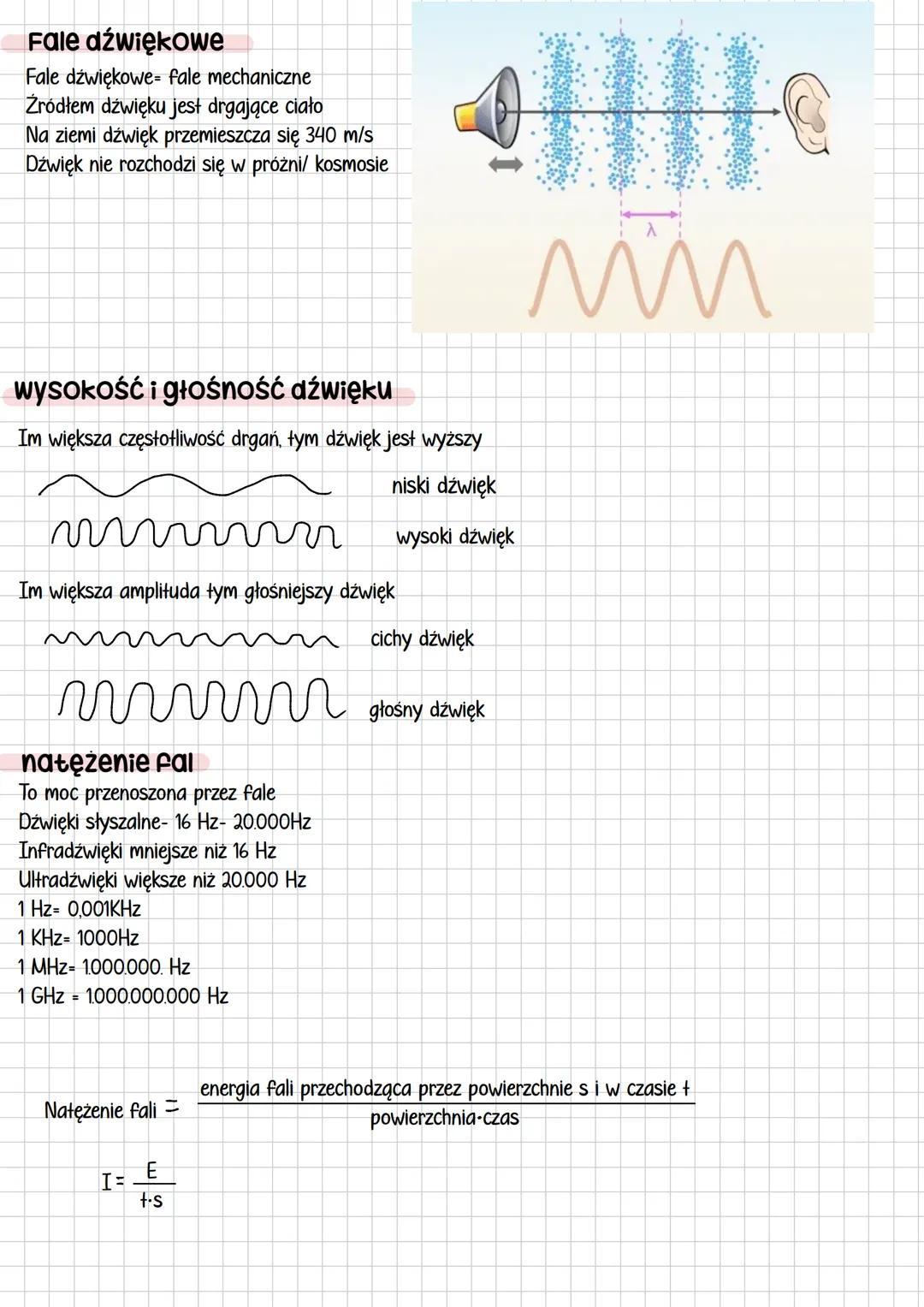 # Fale dźwiękowe
Fale dźwiękowe - fale mechaniczne
Źródłem dźwięku jest drgające ciało
Na ziemi dźwięk przemieszcza się 340 m/s
Dźwięk nie r