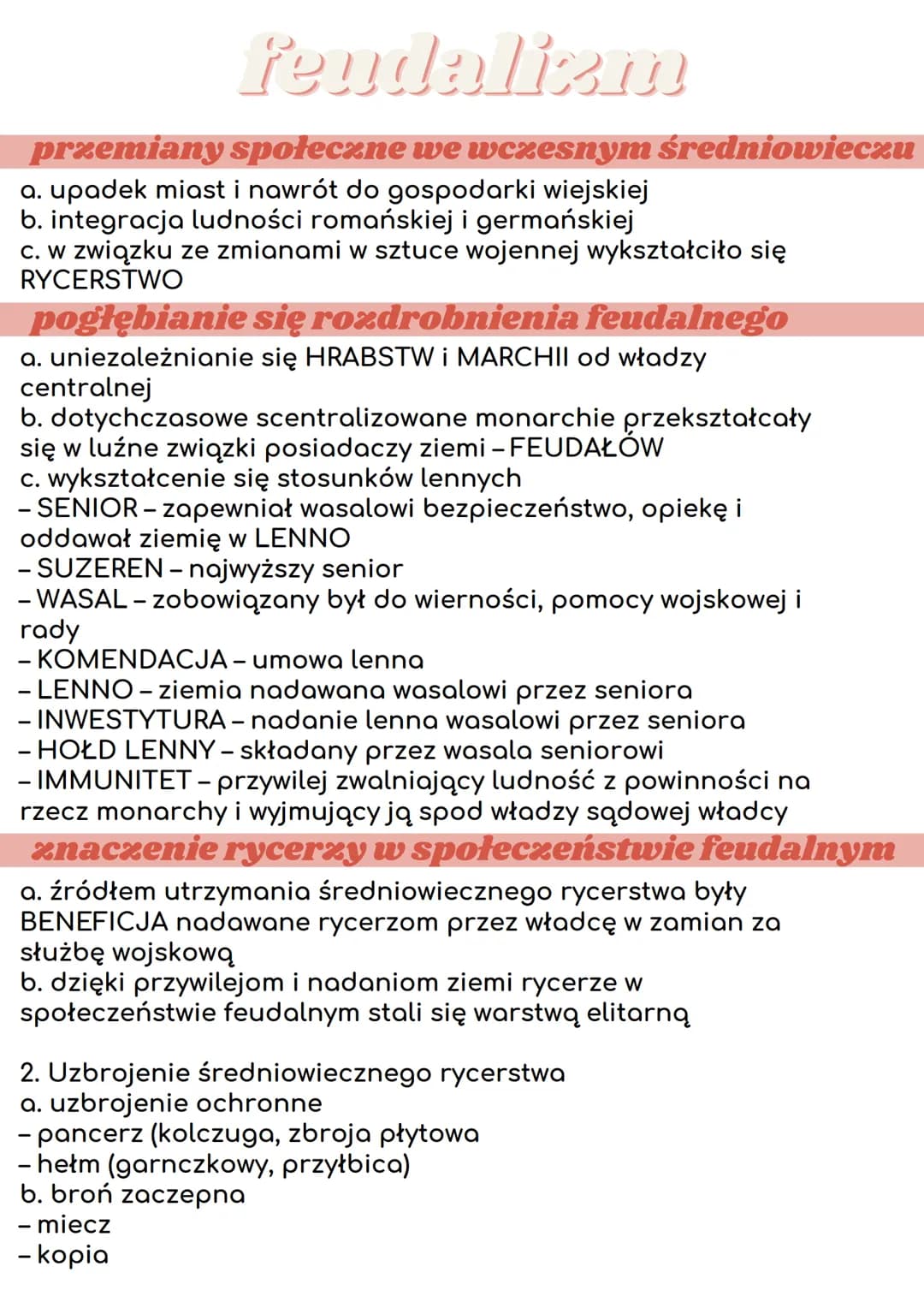 feudalizm
przemiany społeczne we wczesnym średniowieczu
a. upadek miast i nawrót do gospodarki wiejskiej
b. integracja ludności romańskiej i