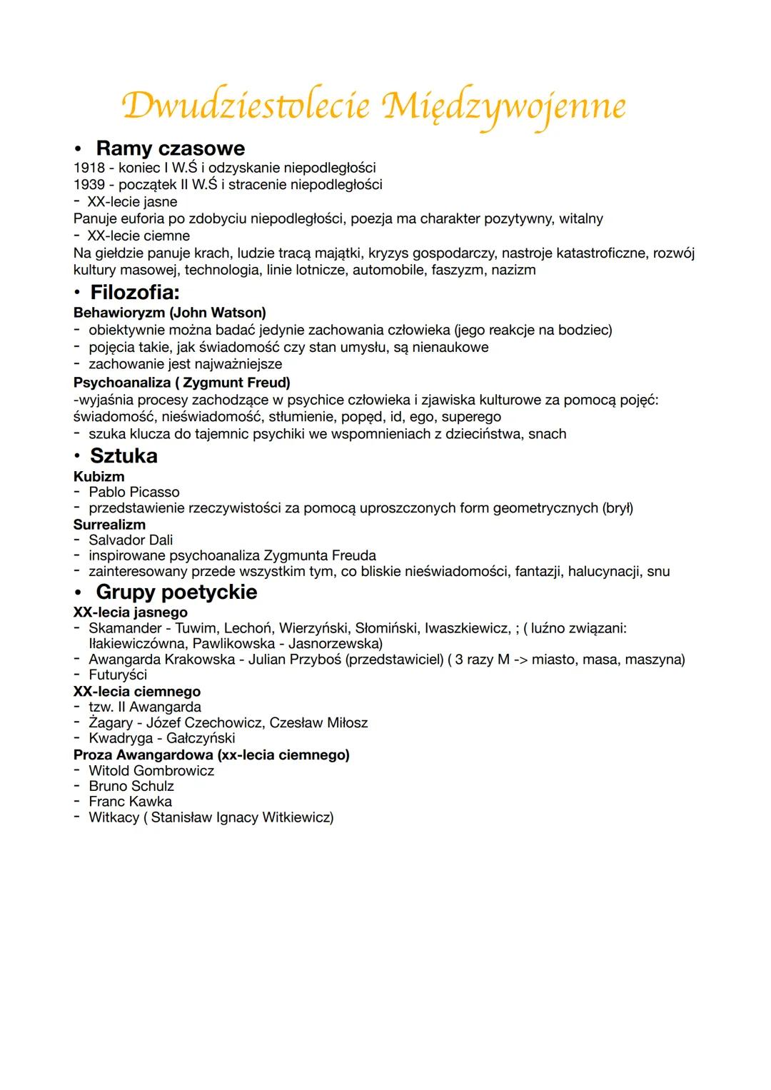 Dwudziestolecie Międzywojenne
Ramy czasowe
1918 - koniec I W.Ś i odzyskanie niepodległości
1939 - początek II W.Ś i stracenie niepodległości