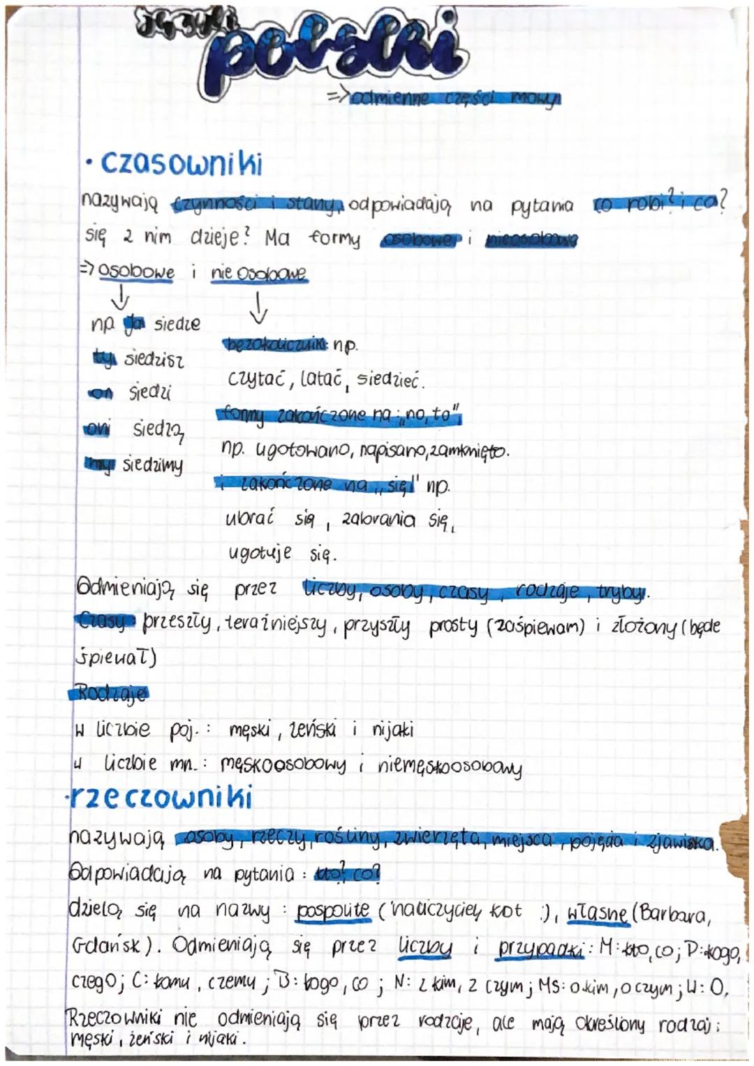 Odmienne części mowy w języku polskim