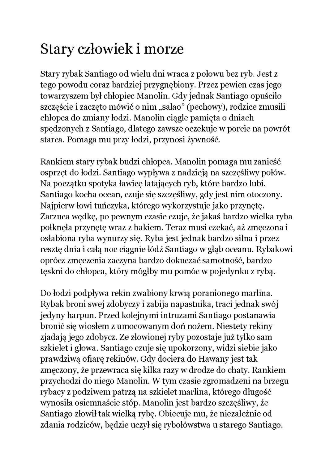 Stary człowiek i morze - streszczenie