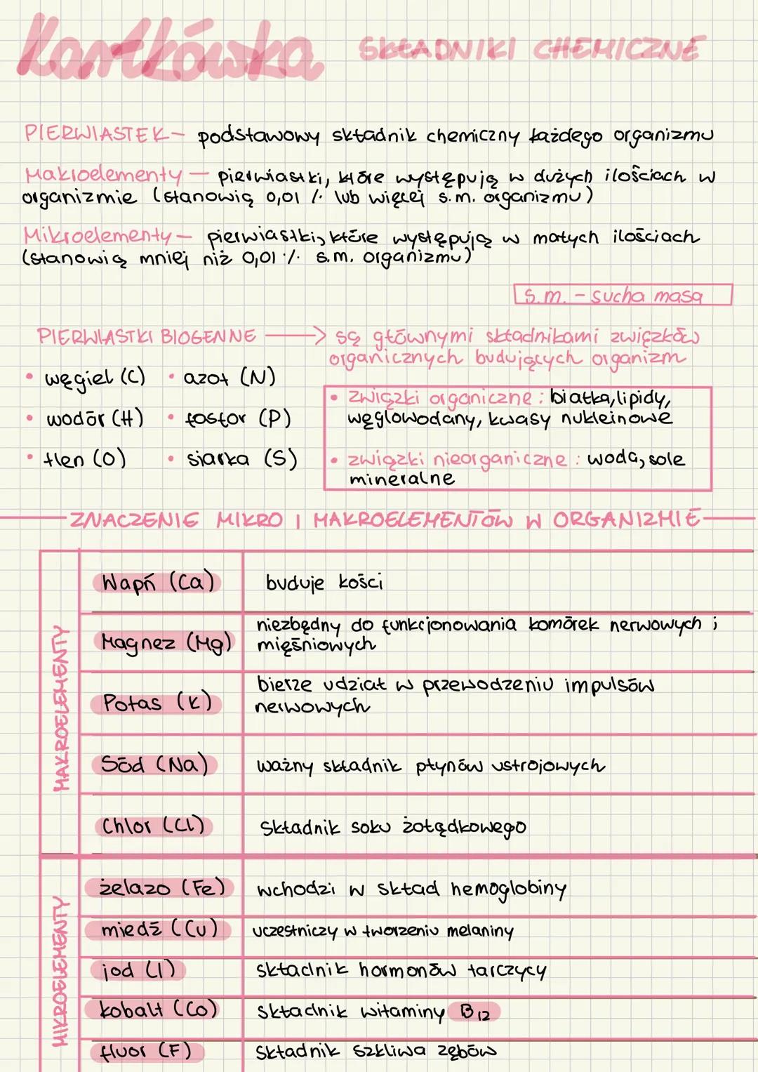 Składniki Chemiczne i Ich Rola w Organizmie