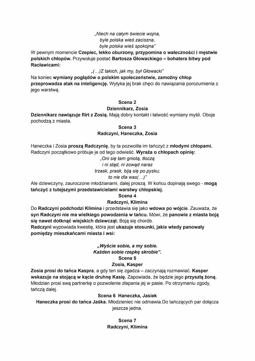 ,,Wesele" - streszczenie szczegółowe
Dekoracja
Dramat rozgrywa się podczas nocy listopadowej, w świetlicy. Pomieszczenie jest opisane
dokład