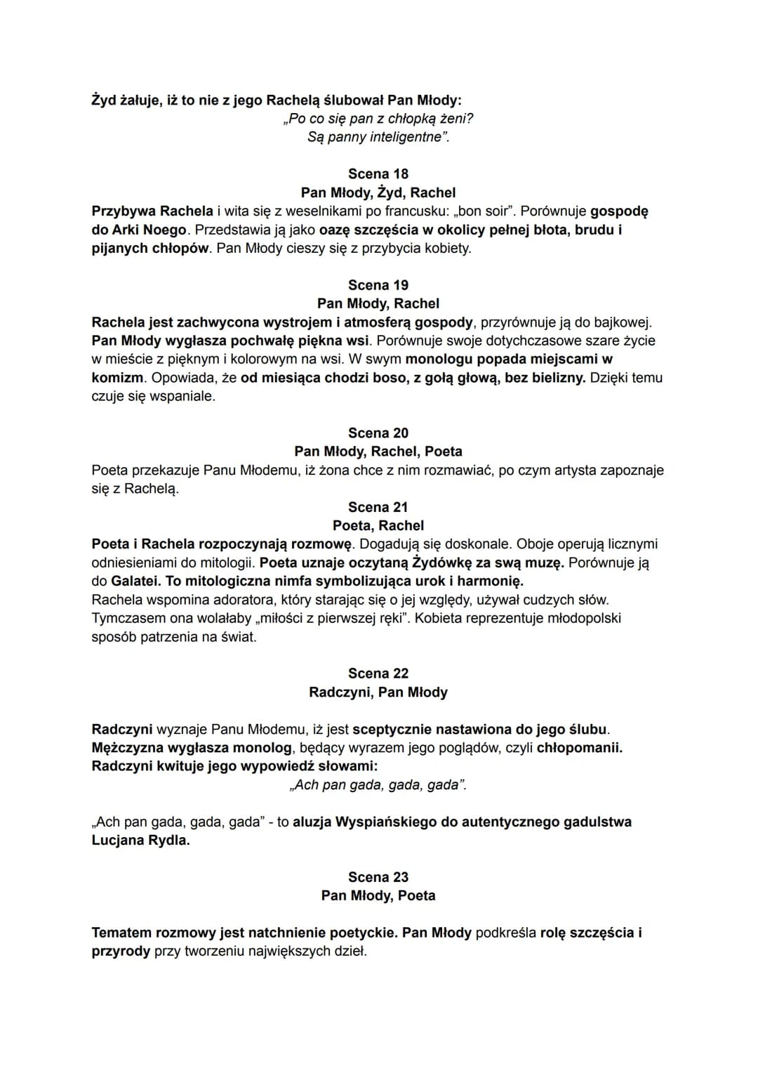 ,,Wesele" - streszczenie szczegółowe
Dekoracja
Dramat rozgrywa się podczas nocy listopadowej, w świetlicy. Pomieszczenie jest opisane
dokład