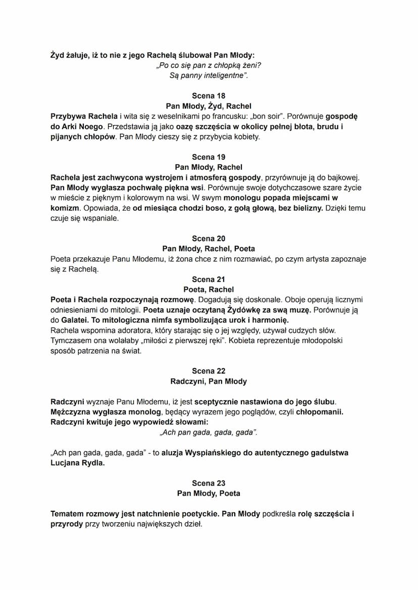 ,,Wesele" - streszczenie szczegółowe
Dekoracja
Dramat rozgrywa się podczas nocy listopadowej, w świetlicy. Pomieszczenie jest opisane
dokład