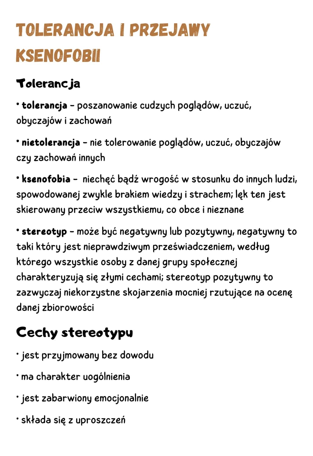 TOLERANCJA I PRZEJAWY
KSENOFOBII
Tolerancja
●
• tolerancja - poszanowanie cudzych poglądów, uczuć,
obyczajów i zachowań
• nietolerancja - ni
