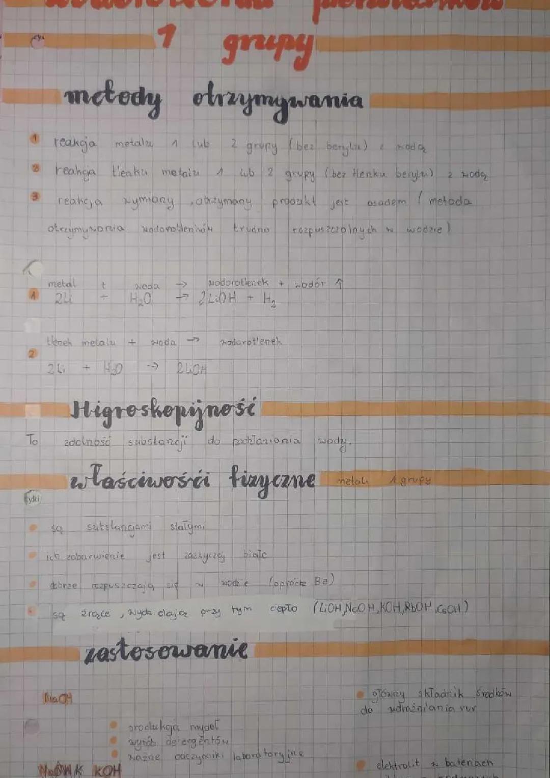 Właściwości wodorotlenków pierwiastków z grupy 1