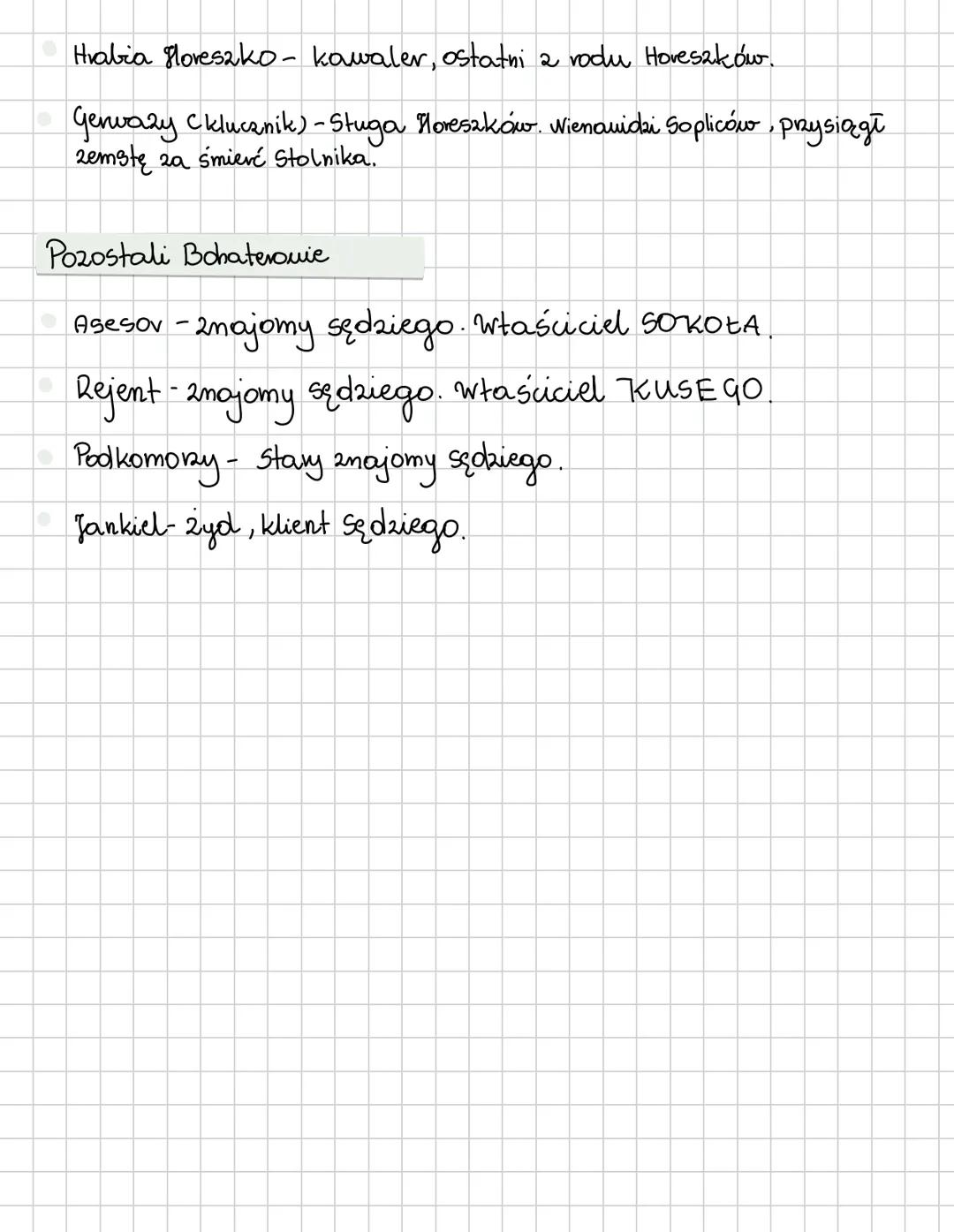 # Bohaterowie
# Pan Tadeusz

## SOPLICOWIE

*   Tadeusz Soplica - syn Jacka Soplicy Cksiędza Robaka), bratanek sędziego.
wazywa się Tadeusz 