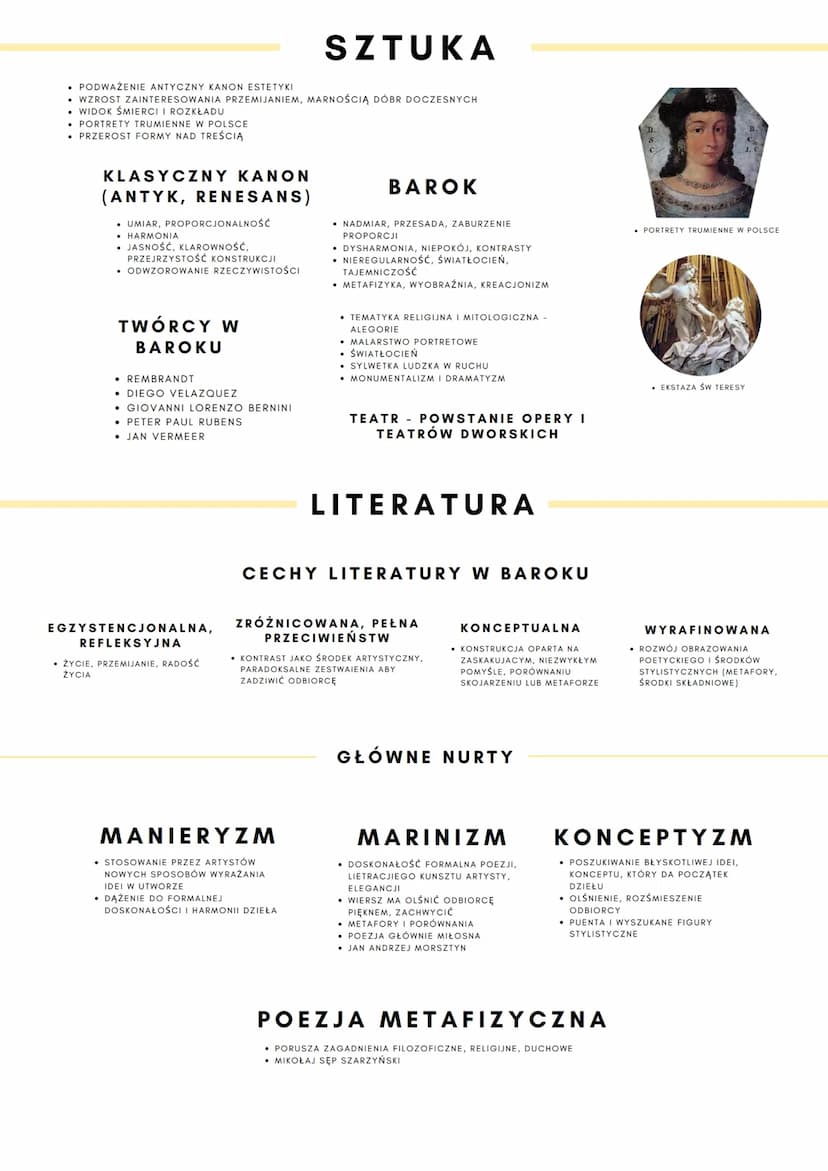 Barok
ŚWIAT: KONIEC XVIW. POŁOWA XVIIIW.
W POLSCE: KONIEC XVI (ŚMIERĆ KOCHANOWSKIEGO) - LATA 40 XVIII (POWSTANIE
COLLEGIUM NOVILLUM)
SZLACHT