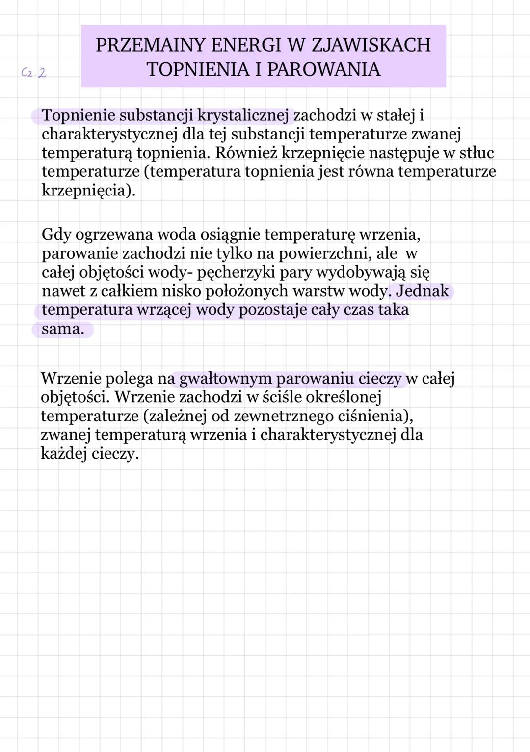 Przemiany energii w zjawiskach topnienia i parowania - Zadania i Sprawdziany dla klasy 8