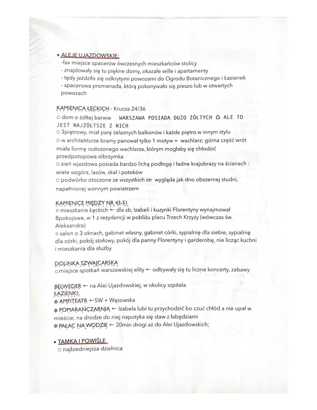 O OBRAZ WARSZAWY
1. MIESZCZAŃSKA = drabina
2. BIEDOTY
Powiśle
3. INTELIGENCJI = dom Szumana
4. ŻYDOWSKA =Nalewki
5. ARYSTOKRACJI = Łazienki,