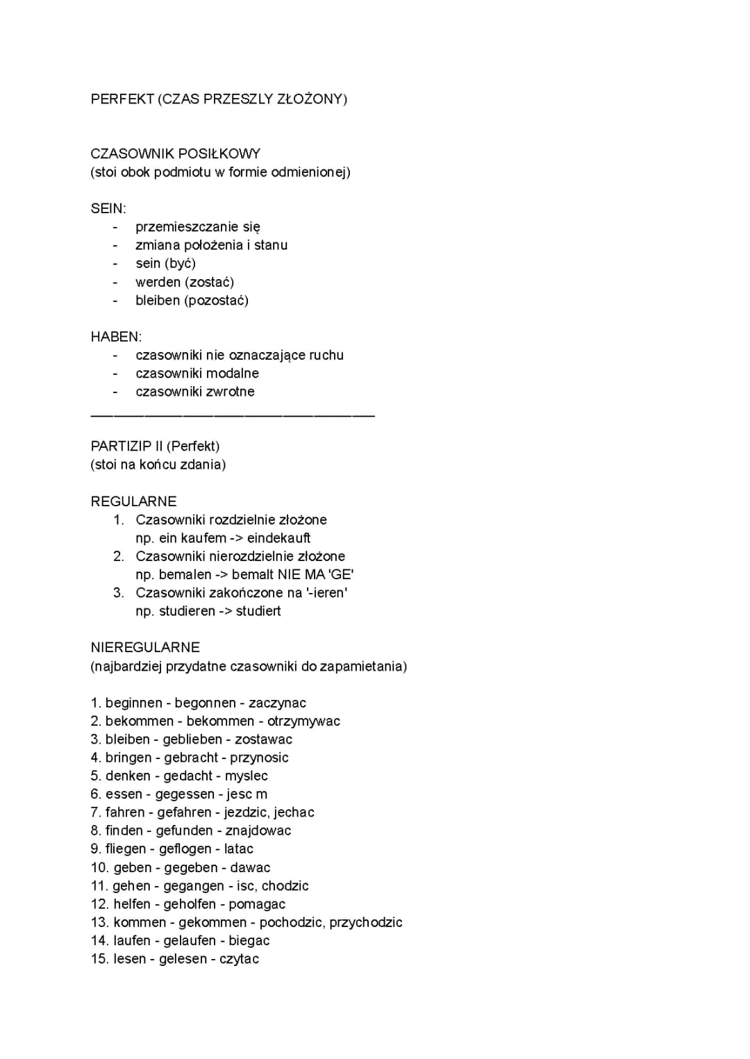 Czas Perfekt (czas przeszły złożony)