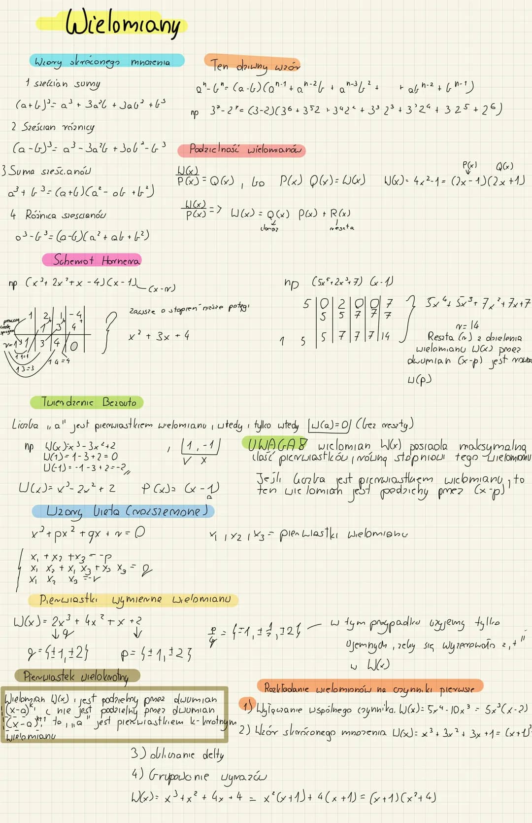 Wzory skreconegn mnożenia
1 sześcian sumy
(a+b)²=a³ + 3₂²6 +3₂6²² +6³
Wielomiany
2 Sześcian różnicy
3
(a-6) ²³² = 2³-3a²6 +306² - 6³
3 Suma 