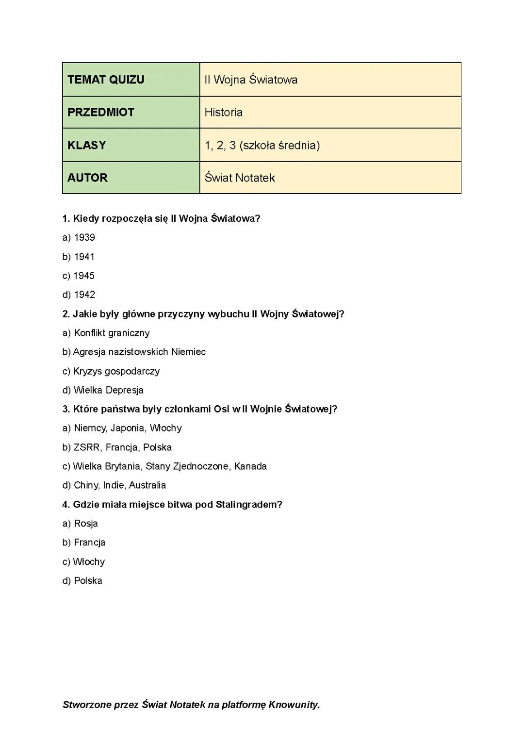 Sprawdź swoją wiedzę o II Wojnie Światowej – Rozwiąż Quiz!