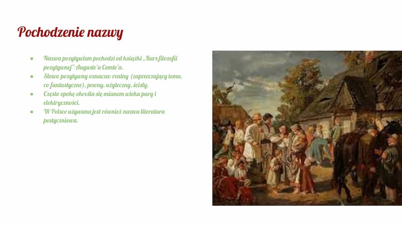 Pozytywizm Epoka
Pozytywizm całkiem przeciwstawił się romantycznym
namiętnościom i zrywom narodowym. Zamiast poezji, uczuć, intuicji
i geniu