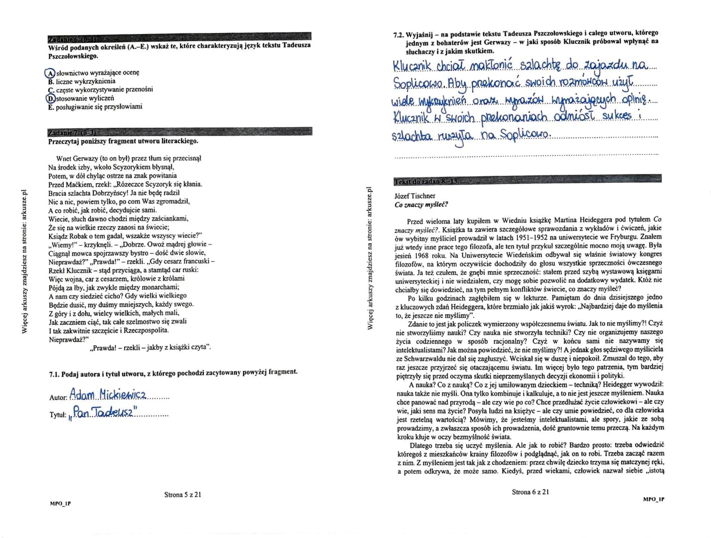 
<h2 id="wstp">Wstęp</h2>
<p>Więcej arkuszy zadań maturalnych języka polskiego na poziomie podstawowym znajdziesz na stronie: arkusze.pl. Ar