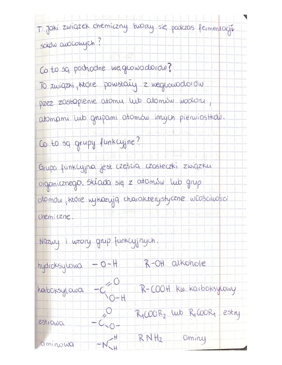 T: Jaki związek chemiczny tworzy się podczas fermentaci
soków avoconych
Co to sq pochodne węglowodorow?
TO związki, ktore powstały z weglowo