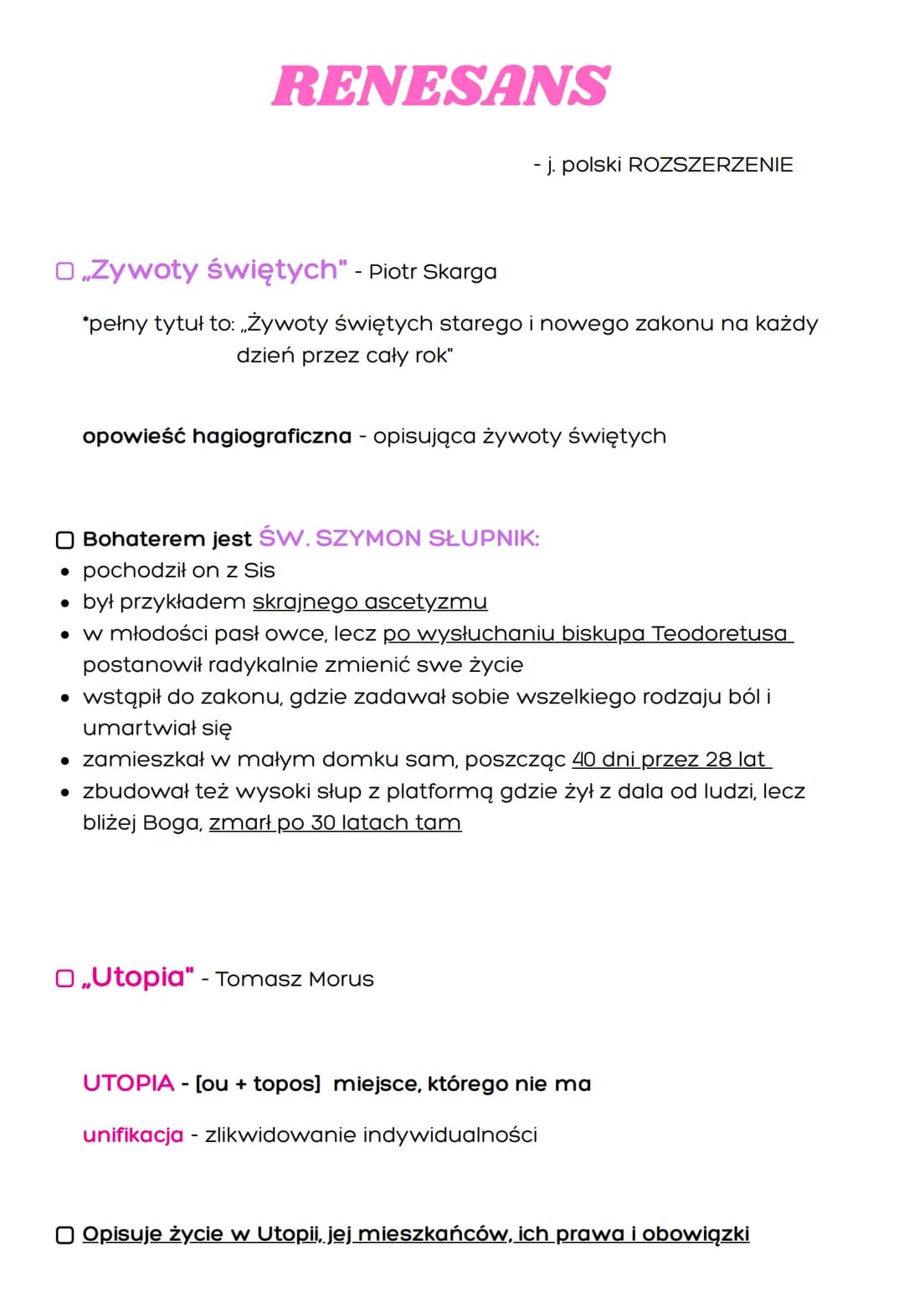 RENESANS
O.Zywoty świętych" - Piotr Skarga
*pełny tytuł to: „Żywoty świętych starego i nowego zakonu na każdy
dzień przez cały rok"
- j. pol