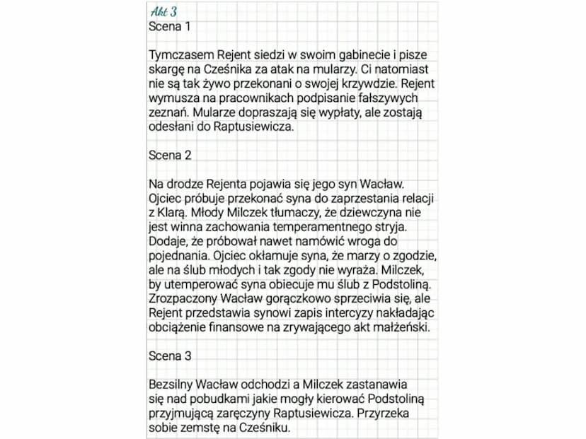 Zemsta
Autor: Aleksander Fredro
Czas i miejsce akcji: końcówka XVIII wieku, stary
zamek mieszczący się w Polsce
Gatunek literacki: komedia
E