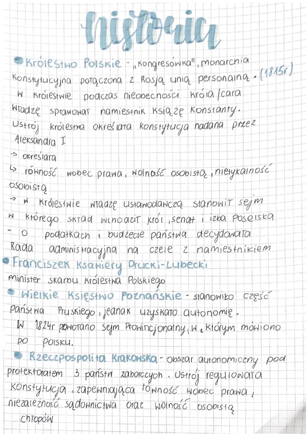 historia
Królestwo Polskie - Kongresówka", monarchia
Konstytucyjna połączona z Rosją unia personainą (1815)
W Królestwie podczas nieobecnośc