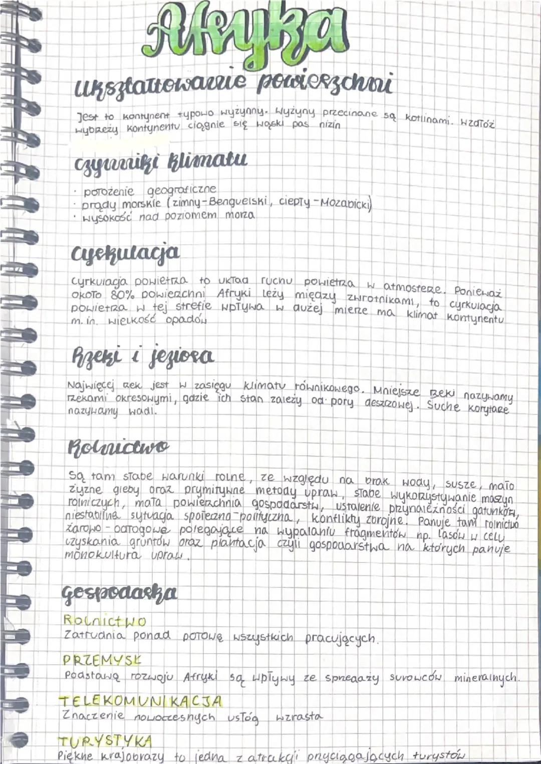 # Afryka

ukształtowanie powierzchni

Jest to kontynent typowo wyżynny. Wyżyny przecinane są kotlinami. Wzdłuż
wybrzeży kontynentu ciągnie s