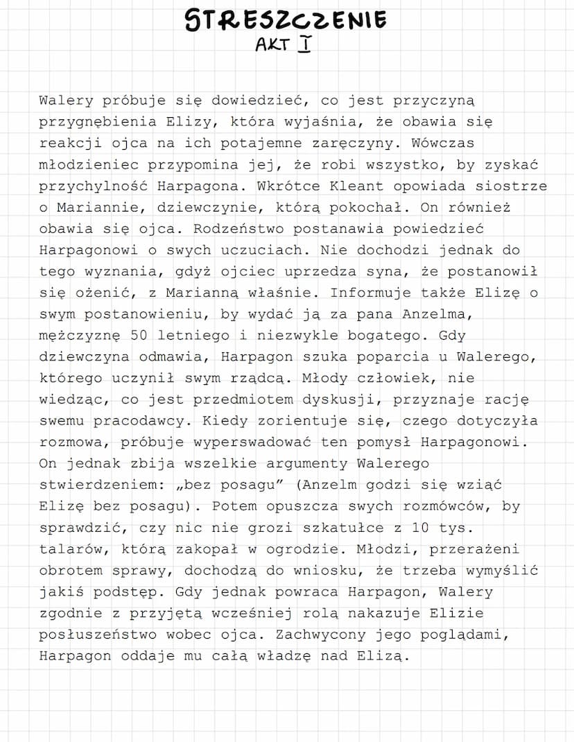 SKAPIEC
HARPAGON
około 60 letni mężczyzna, ojciec Elizy i Kleanta. Jest
zamożny. Jedyną jego namiętnością są pieniądze. Im tylko
poświęca uw