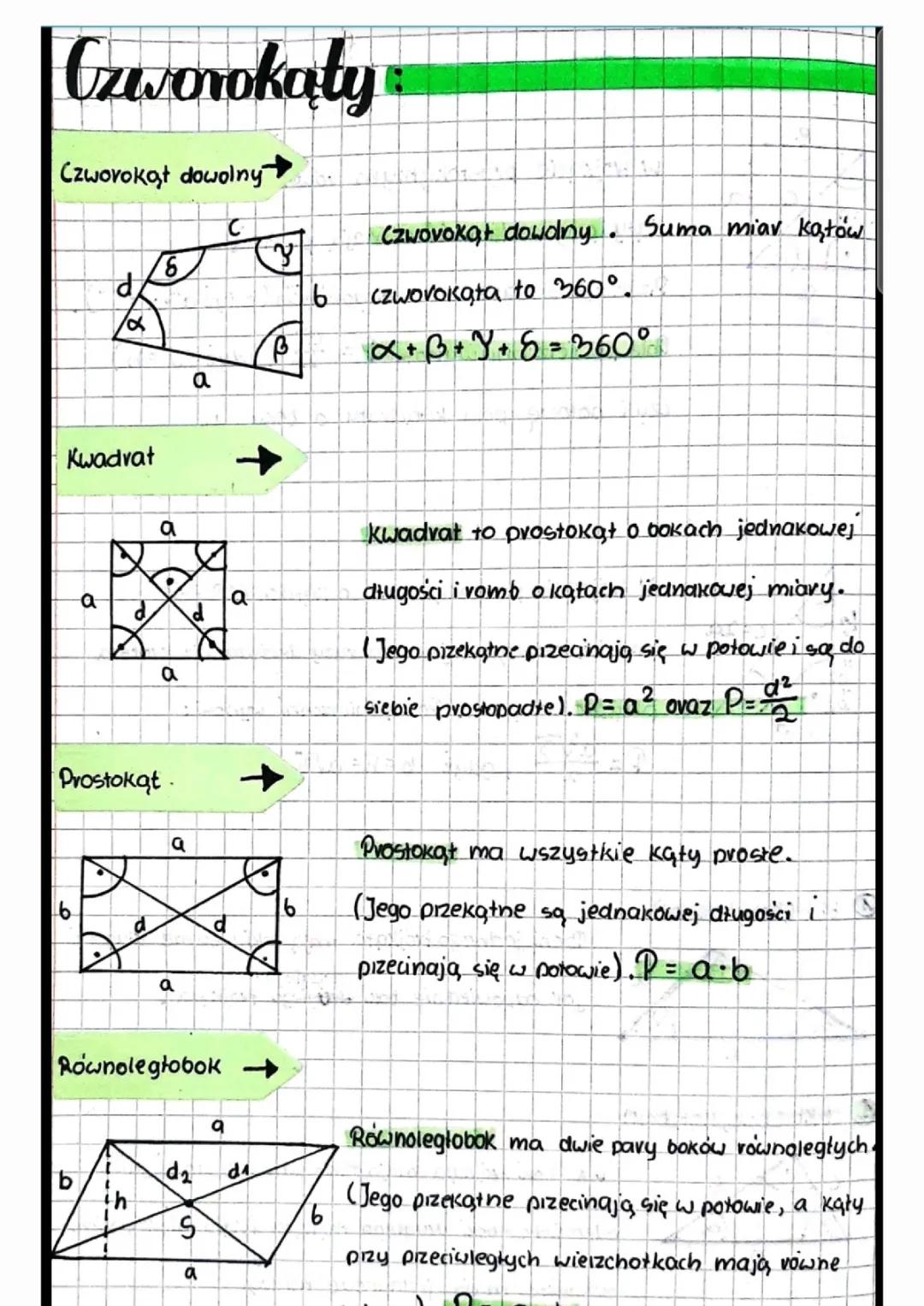 Wzory i właściwości czworokątów
