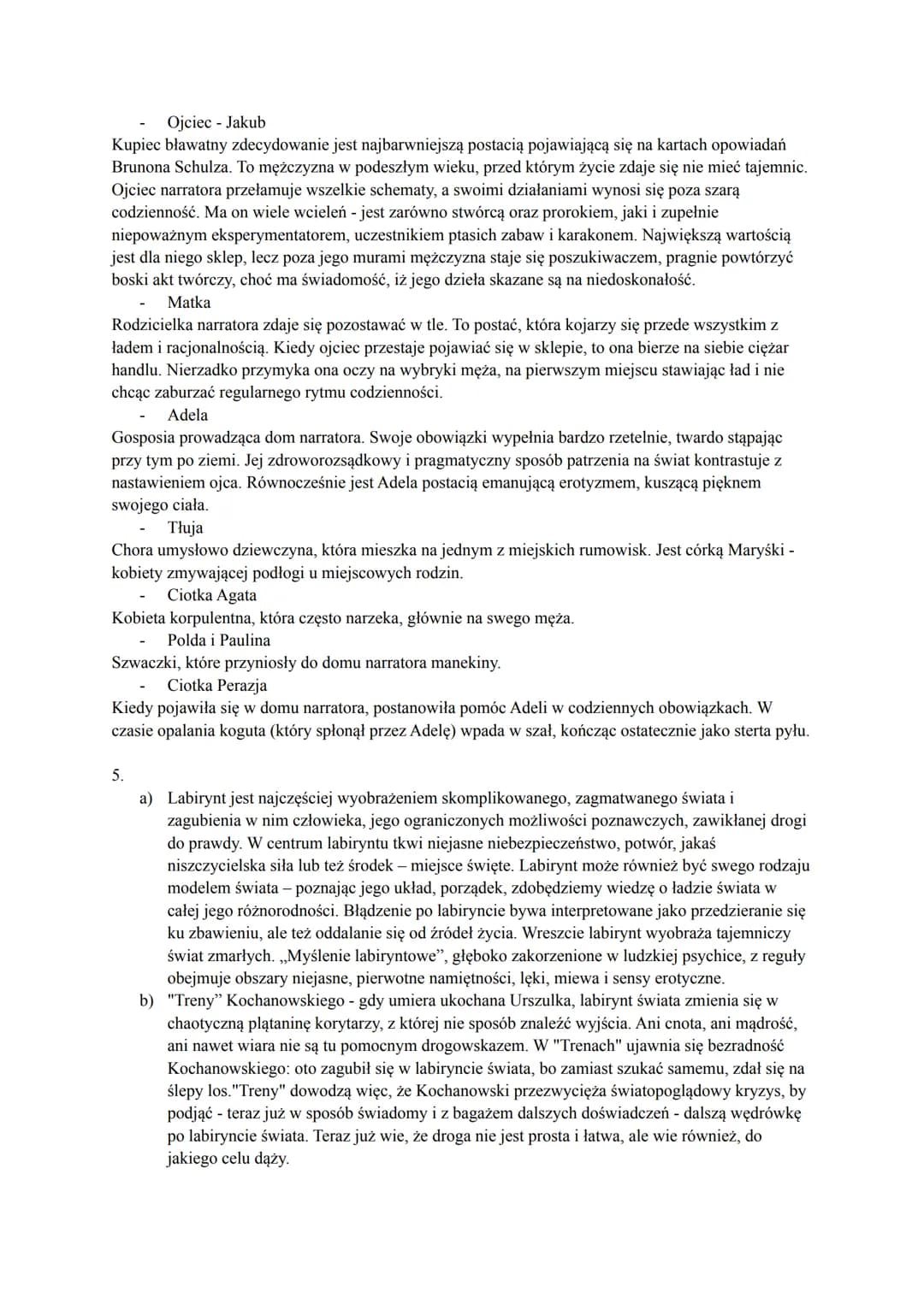 1. Józio - to główny bohater ,,Sklepów cynamonowych"; jest jednocześnie narratorem. Przedstawiony
jest jako chłopiec dorastający w Drohobycz