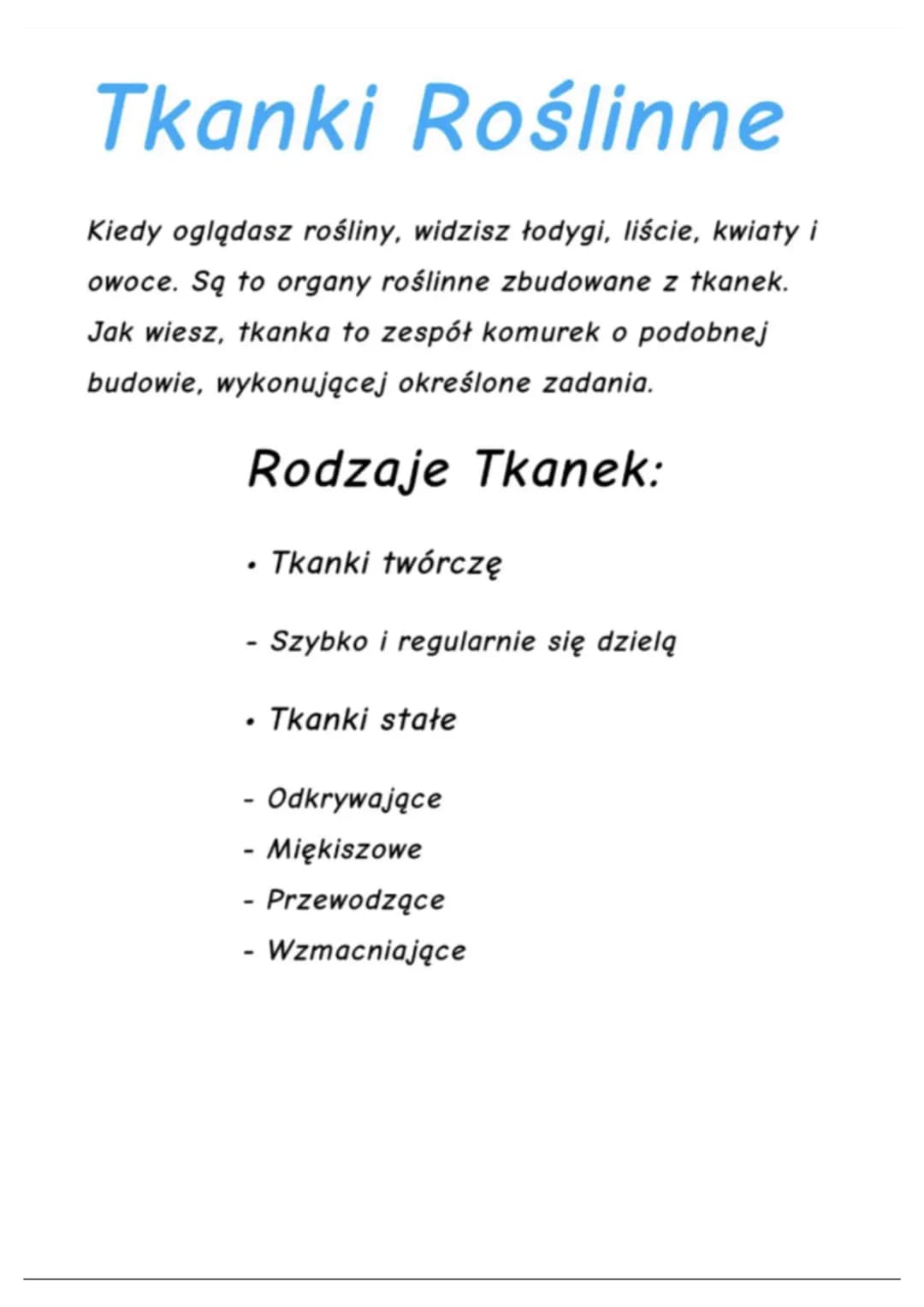 Tkanki roślinne klasa piąta