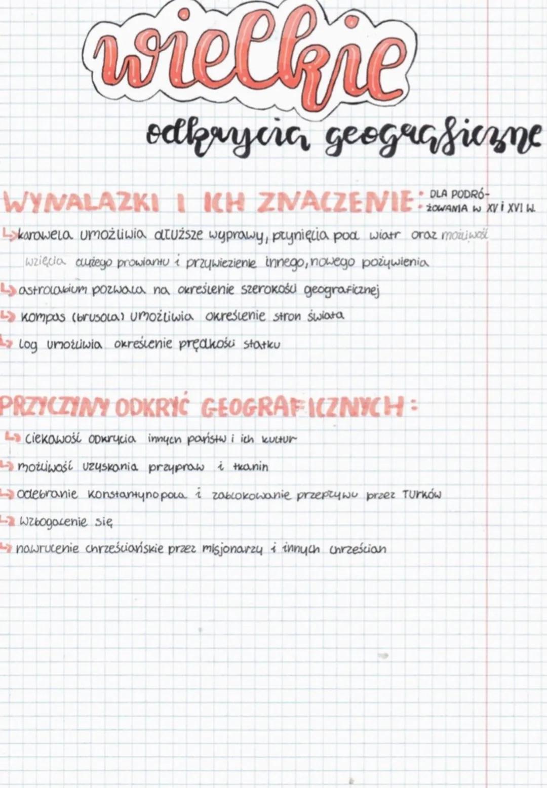 wielkie
odkrycia geograficzne
WYNALAZKI I ICH ZNACZENIE ZOWANIA W XV i XVI w.
DLA PODRÓ-
karawela umożliwia dłuższe wyprawy, płynięcia pod w