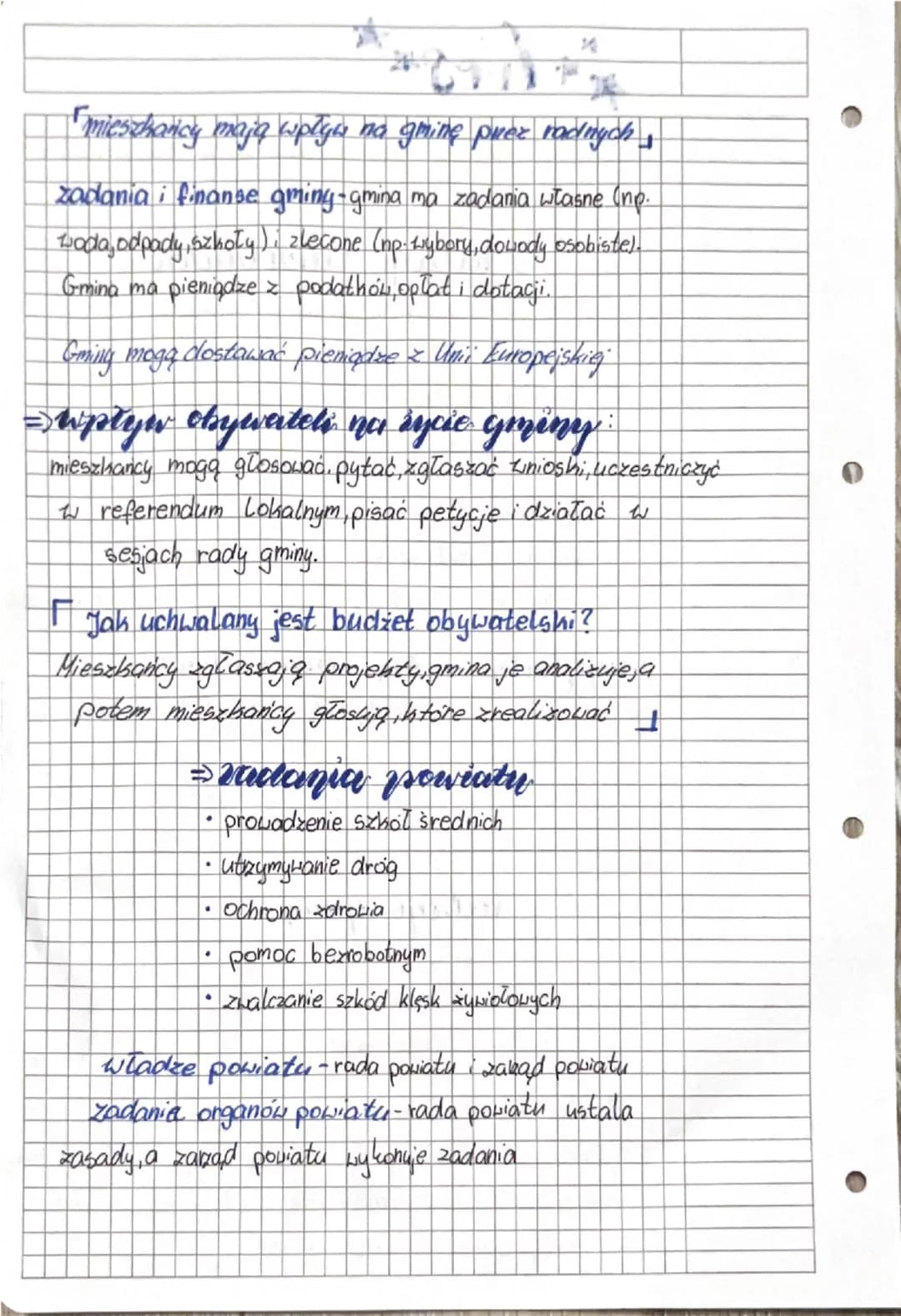 **Wos**
samorząd w Polsce: to niezależna władza, kitára
dba o lokalne sprawy mieszkańców, np. szkoły i drogi
=> roclzcije samorządow
• teryt