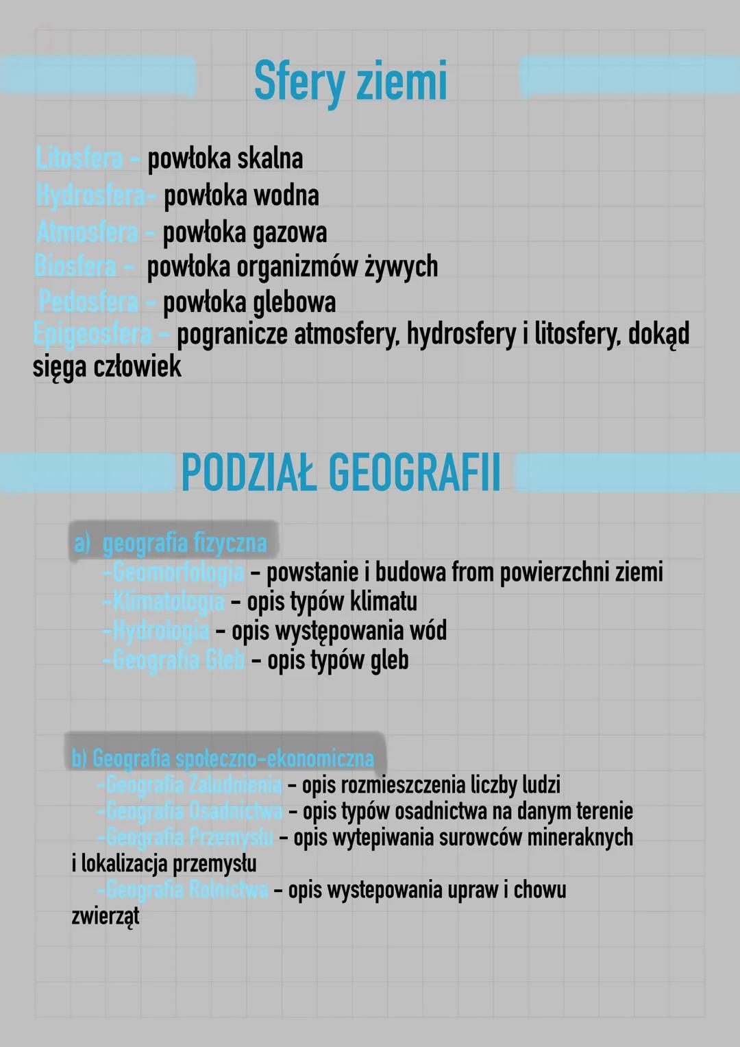 Sfery ziemi
Litosfera - powłoka skalna
Hydrosfera powłoka wodna
Atmosfera - powłoka gazowa
Biosfera - powłoka organizmów żywych
Pedosfera po