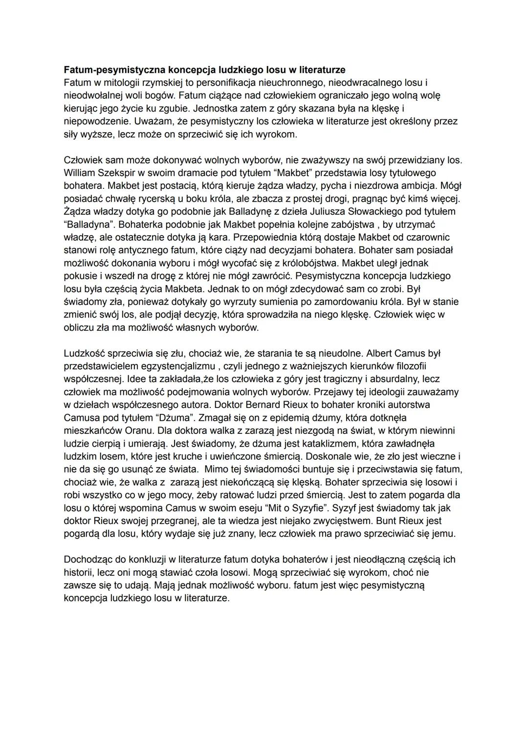 # Fatum-pesymistyczna koncepcja ludzkiego losu w literaturze

Fatum w mitologii rzymskiej to personifikacja nieuchronnego, nieodwracalnego l