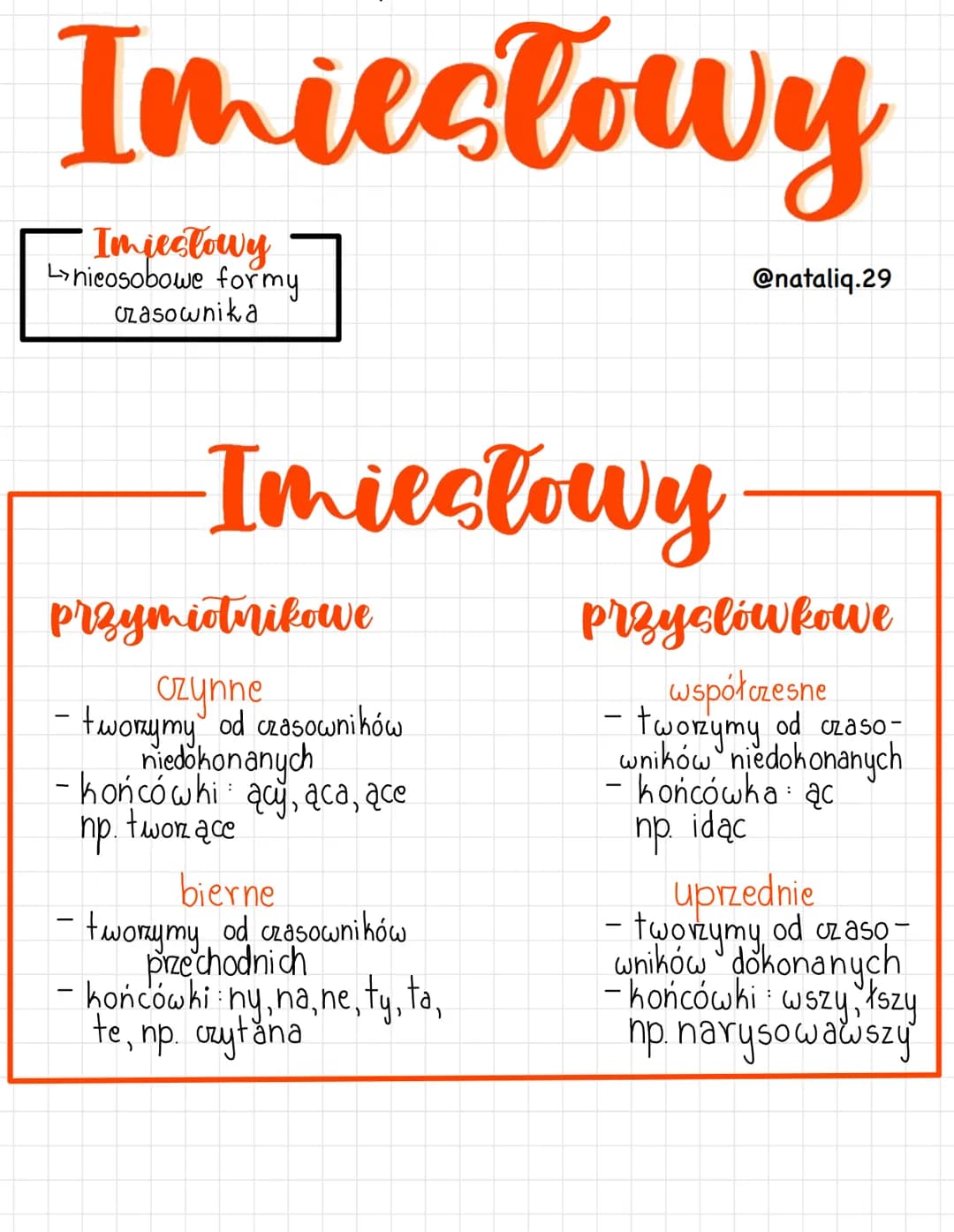 Imiestowy
Imjectowy
nieosobowe formy.
Czasownika
-Imiestowy
przymiotnikowe
czynne
- tworzymy od czasowników
niedokonanych
:
-końcówhi ac, ac