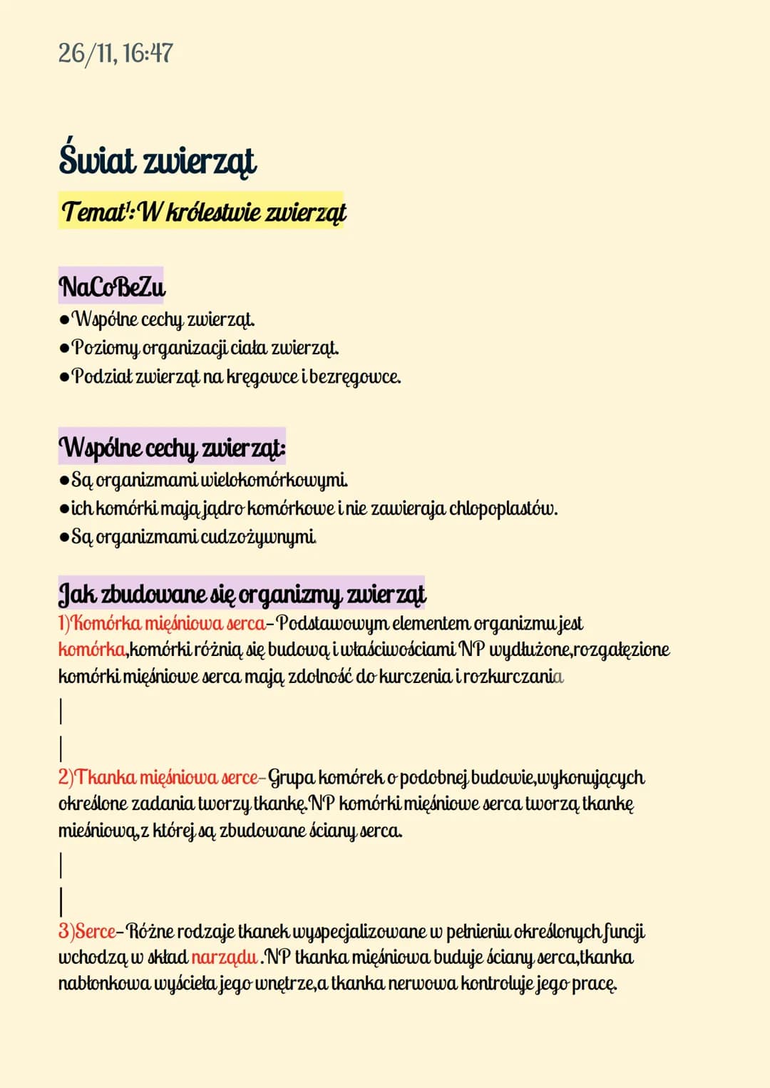 26/11, 16:47
Świat zwierząt
Temat: W królestwie zwierząt
NaCo BeZu
●Wspólne cechy zwierząt.
•Poziomy organizacji ciała zwierząt.
•Podział zw