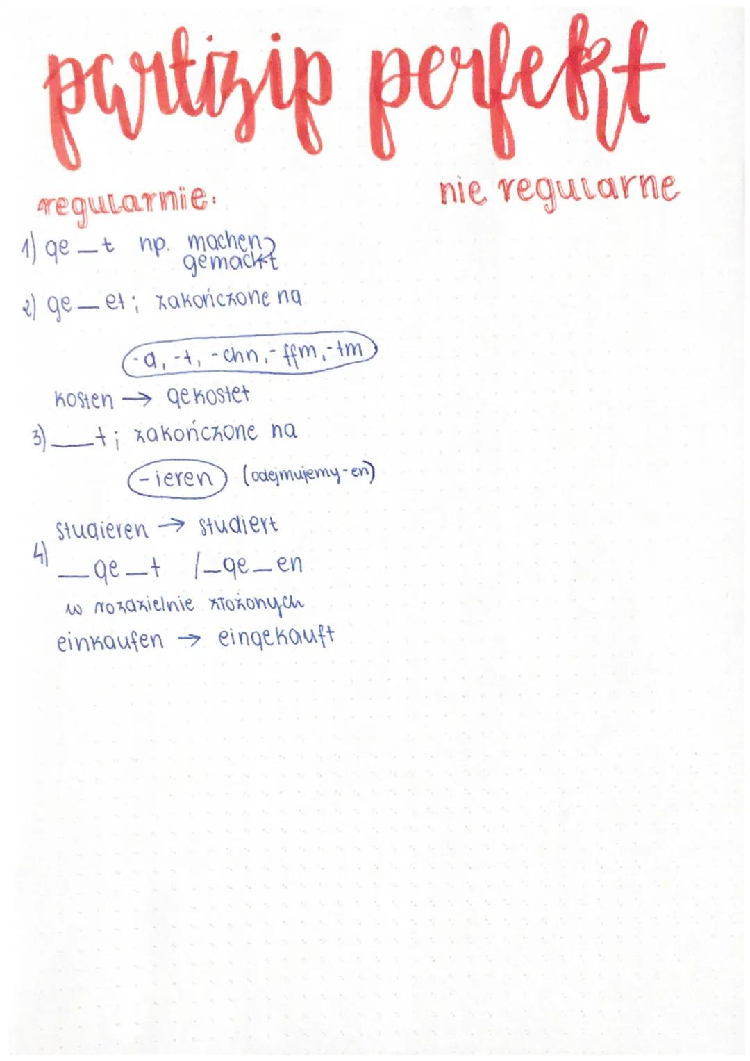 perfekt
tzw. Hilfsverb.
Partizip 11
haben/sein + partisip perfent (11)
\/
chas przeszty
Złożony
używamy na codzień, efekty
oachowandy teraz
