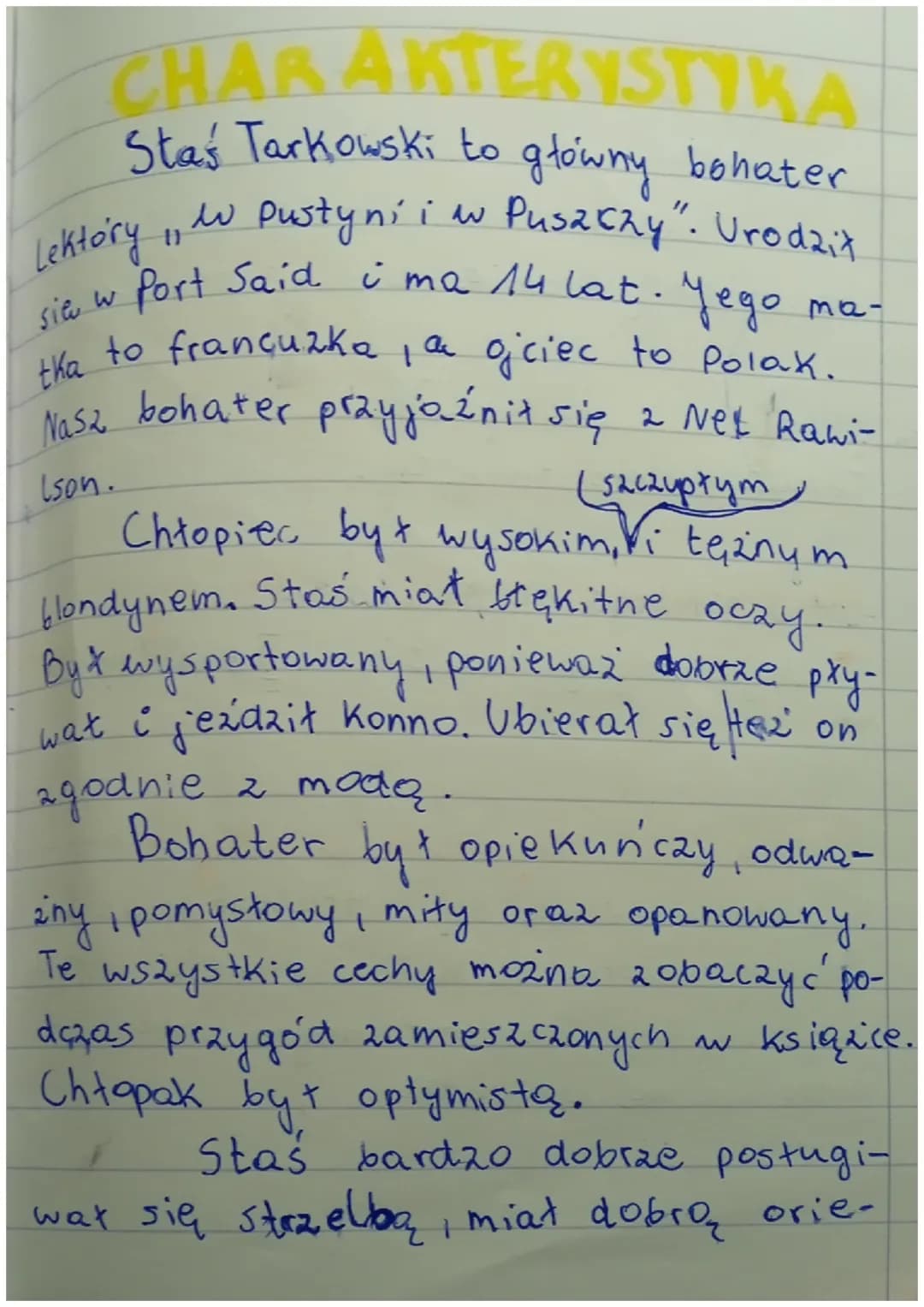 CHARAKTERYSTYKA
Stas Tarkowski to
główny bohater
w Pustyni i w Puszczy". Urodzit
11
Lektory
sife w Port Said i ma 14 lat. Jego
tha to francu