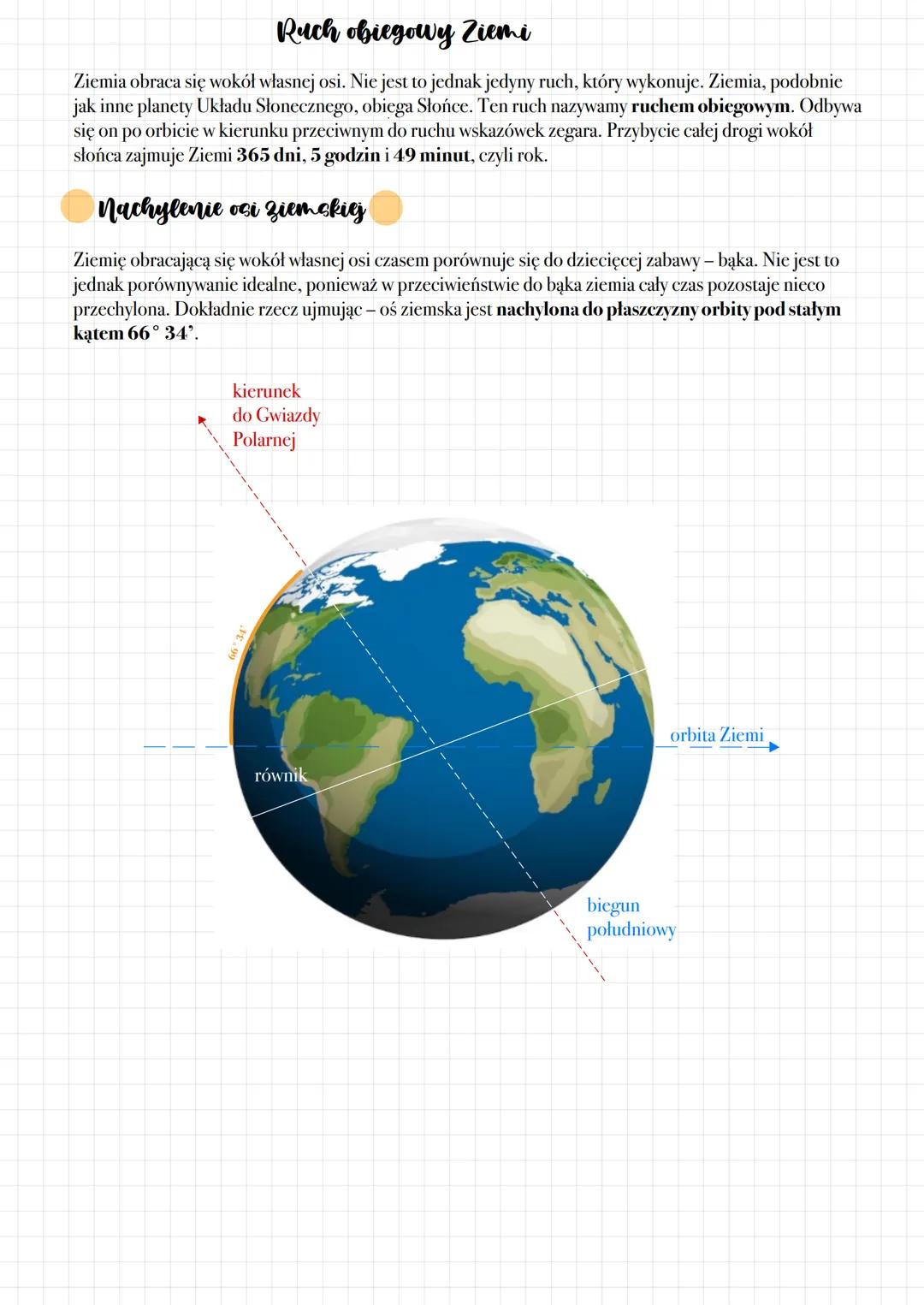 Ruch obiegowy Ziemi
Ziemia obraca się wokół własnej osi. Nie jest to jednak jedyny ruch, który wykonuje. Ziemia, podobnie
jak inne planety U