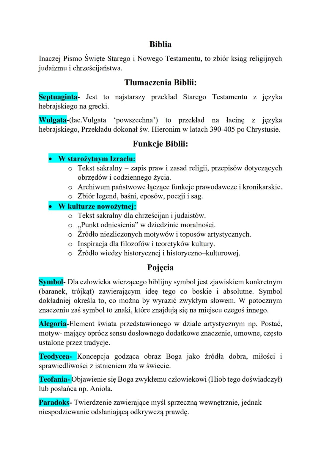 Biblia
Inaczej Pismo Święte Starego i Nowego Testamentu, to zbiór ksiąg religijnych
judaizmu i chrześcijaństwa.
Tłumaczenia Biblii:
Septuagi