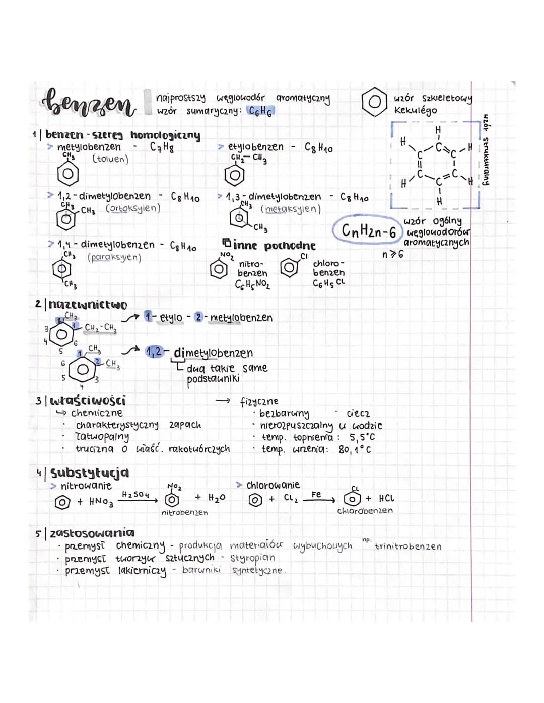 benzen I
1 benzen - szereg homologiczny
> metylobenzen
(toluen)
C7H8
>1,2-dimetylobenzen
-CH₂ (ortoksylen)
>1,4-dimetylobenzen
CH₂ (paraksyi