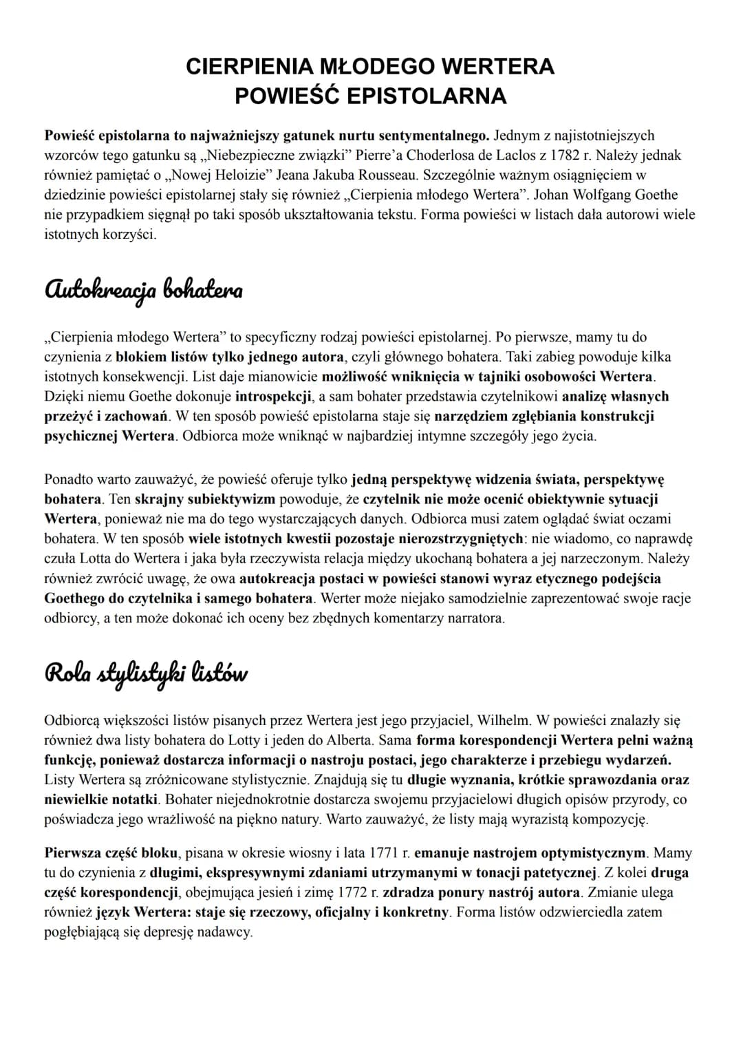 CIERPIENIA MŁODEGO WERTERA
POWIEŚĆ EPISTOLARNA
Powieść epistolarna to najważniejszy gatunek nurtu sentymentalnego. Jednym z najistotniejszyc